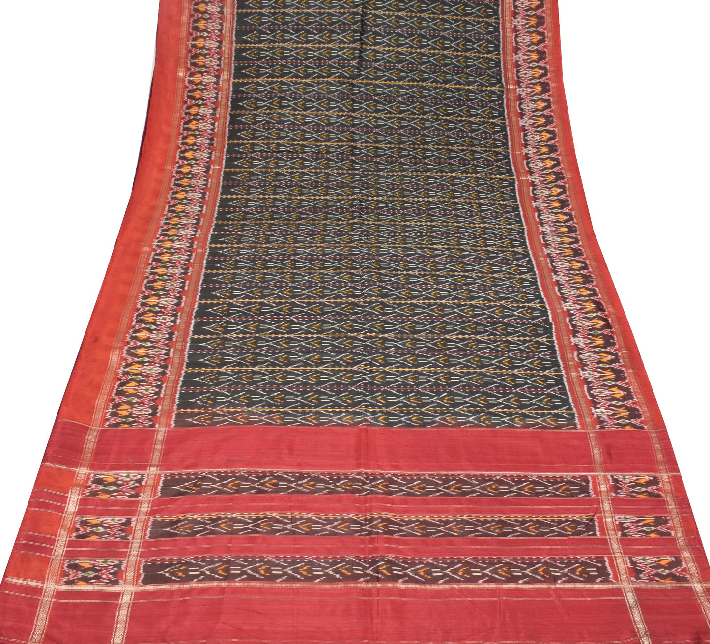 Sushila Vintage Black Saree Pure Silk Hand Woven Ikat Patola Rare Sari Fabric