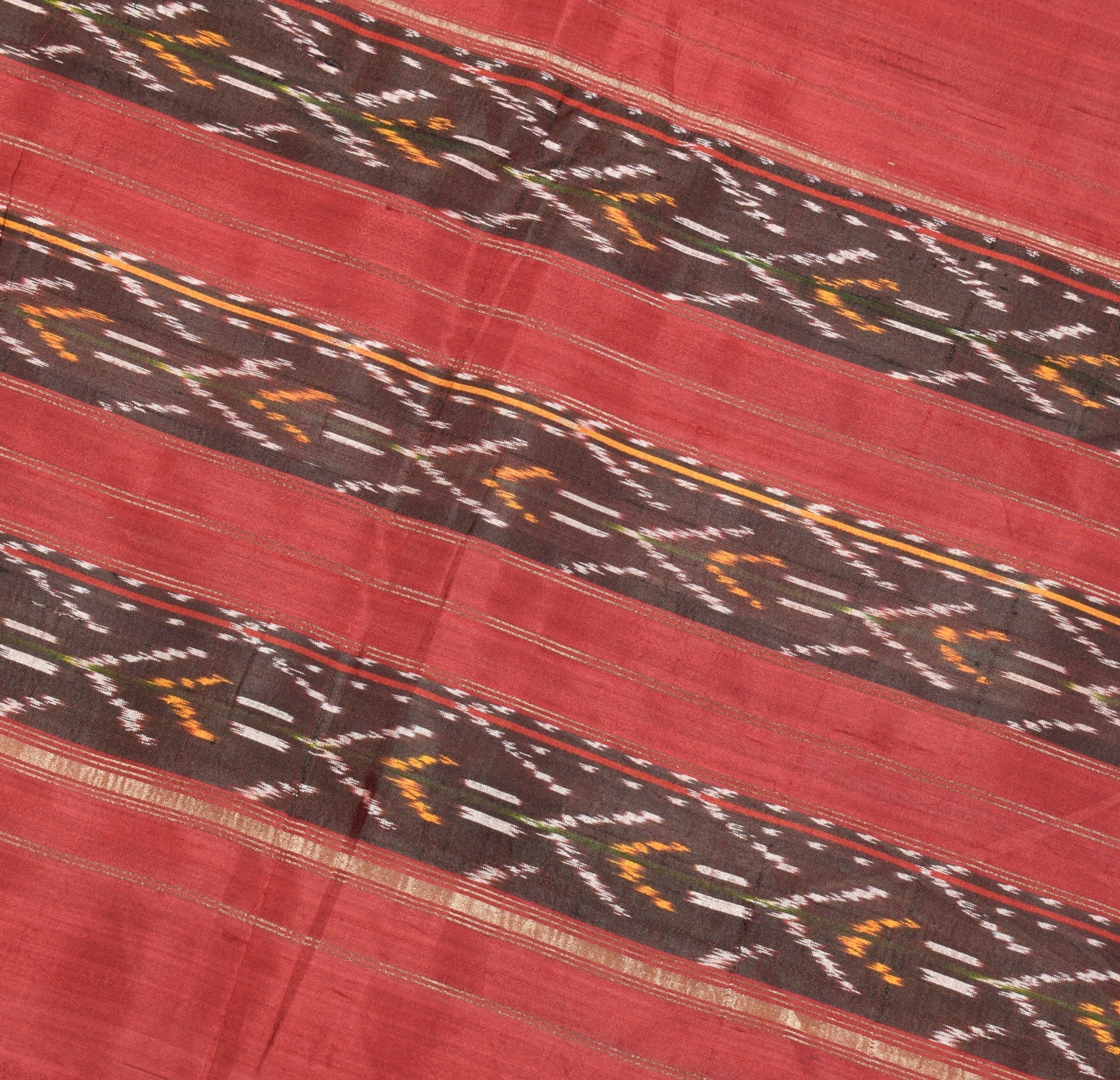 Sushila Vintage Black Saree Pure Silk Hand Woven Ikat Patola Rare Sari Fabric