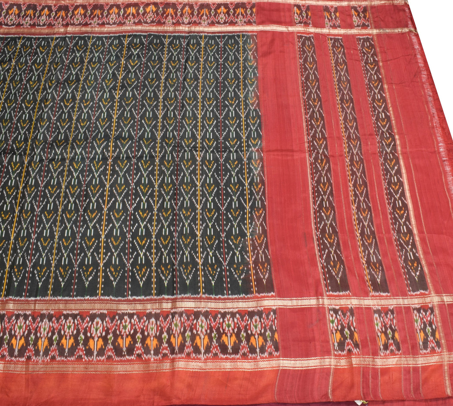 Sushila Vintage Black Saree Pure Silk Hand Woven Ikat Patola Rare Sari Fabric