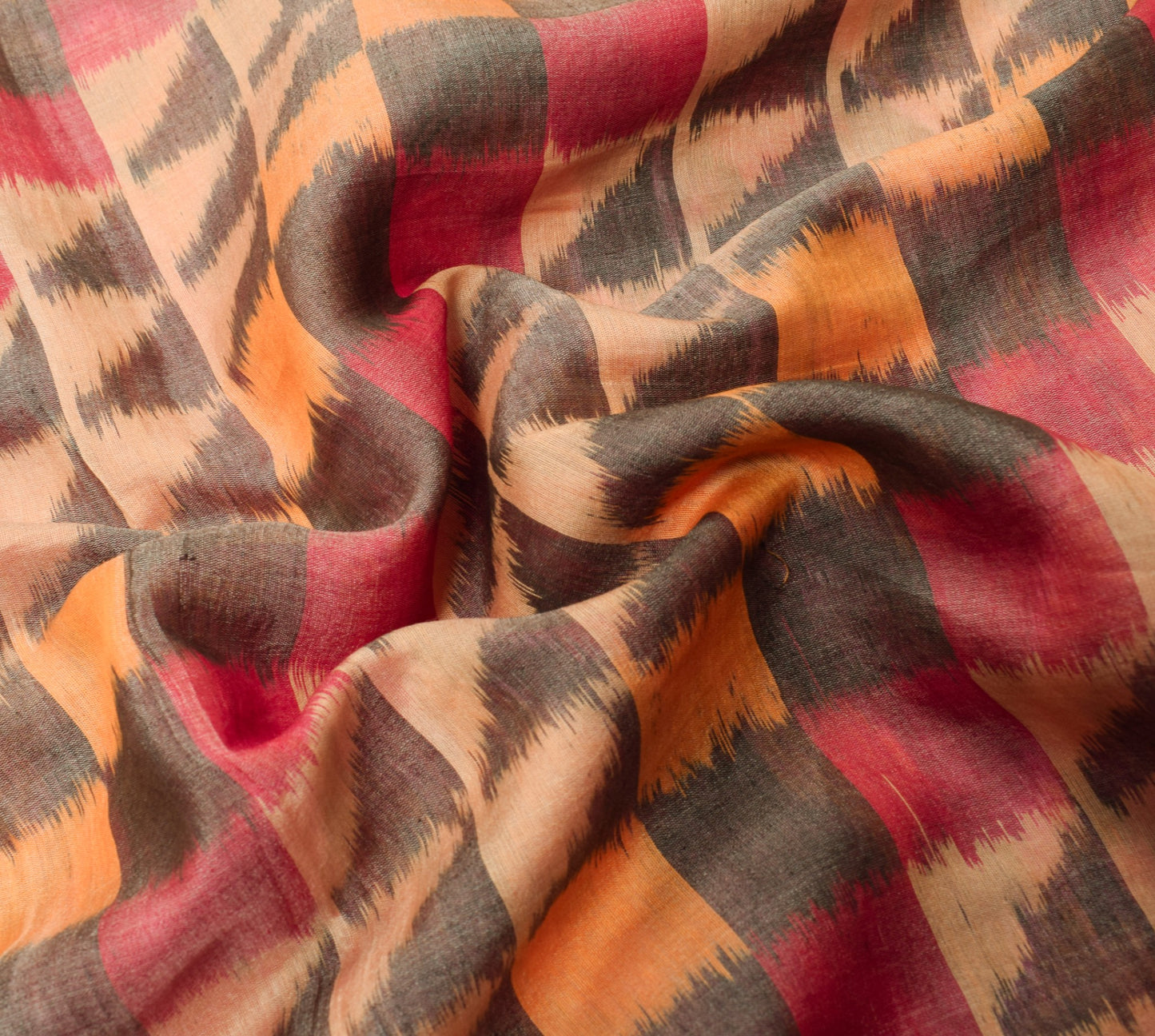 Sushila Vintage Peach Pure Cotton Silk Saree Zari Border Pochampally Ikat Sari