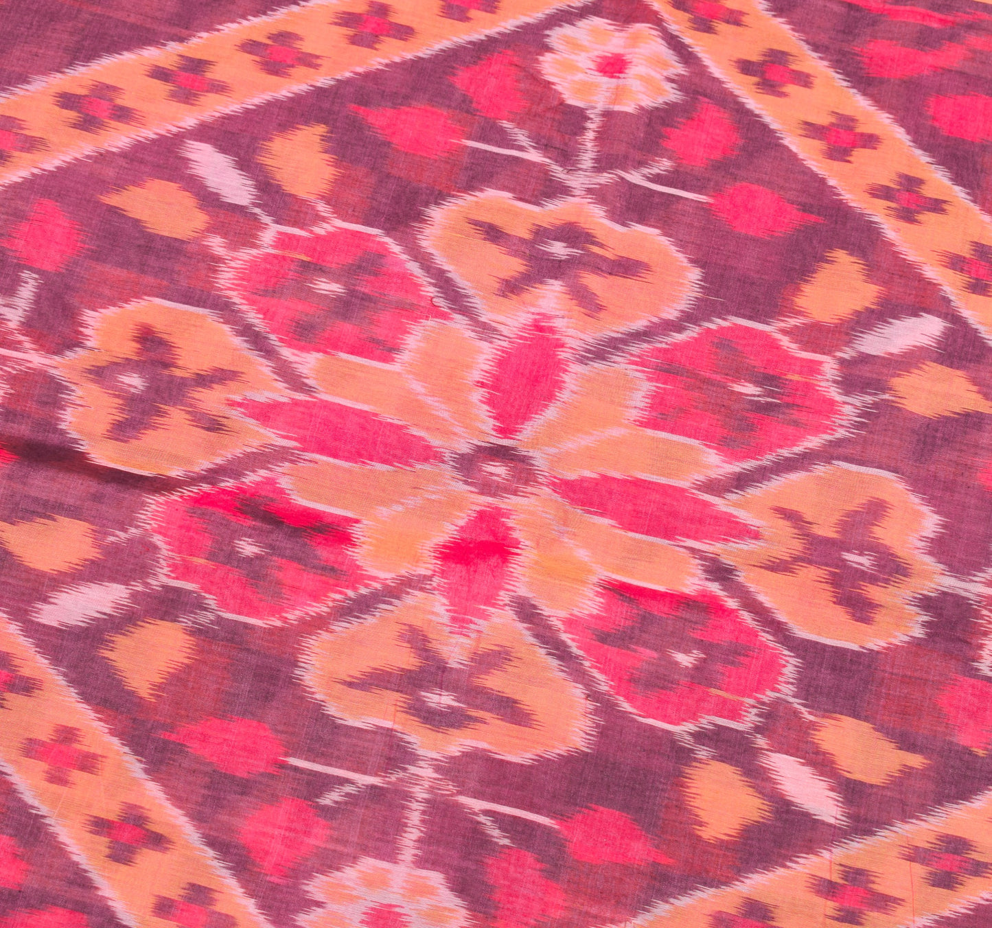 Sushila Vintage Peach Pure Cotton Silk Saree Zari Border Pochampally Ikat Sari