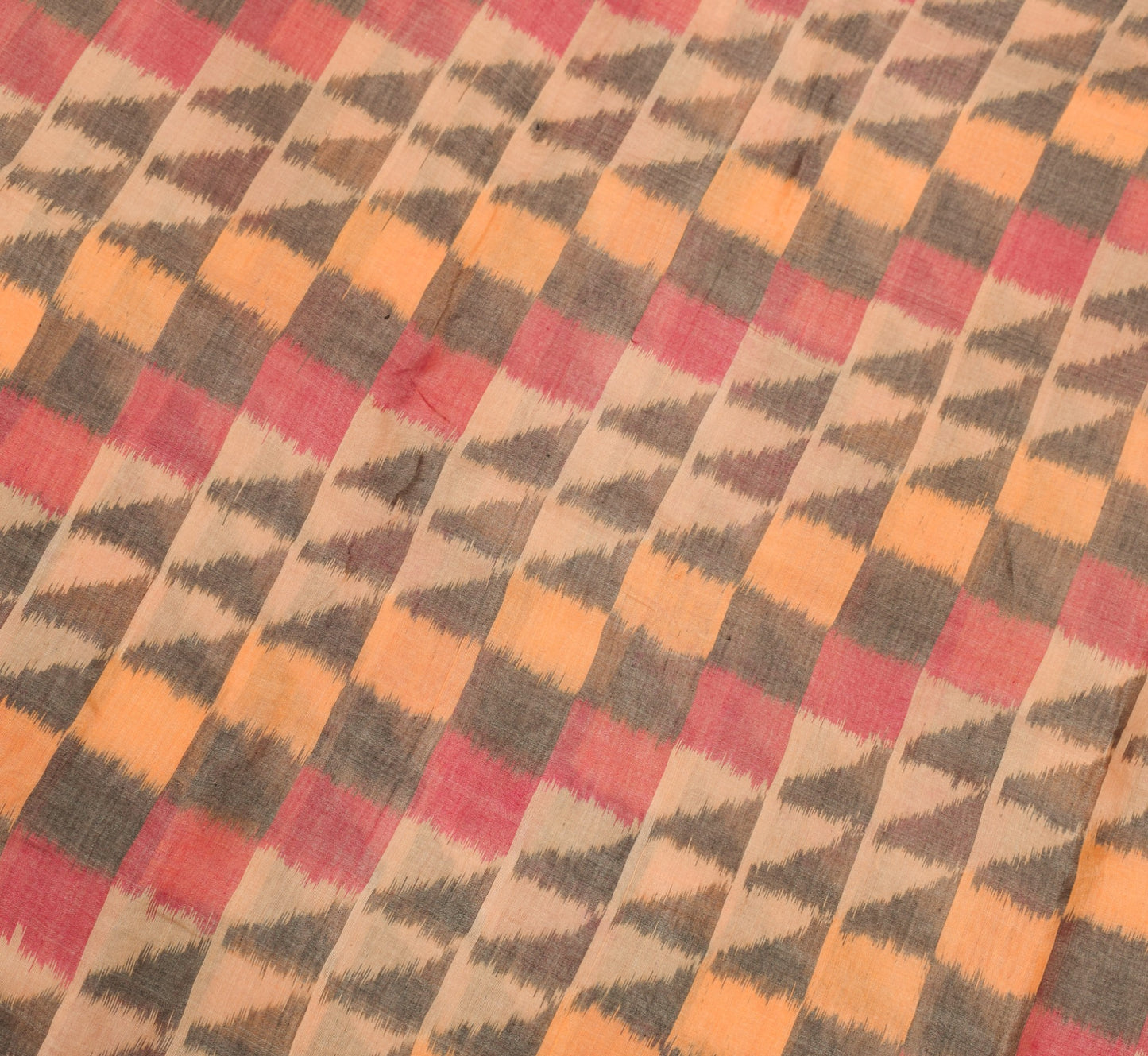 Sushila Vintage Peach Pure Cotton Silk Saree Zari Border Pochampally Ikat Sari