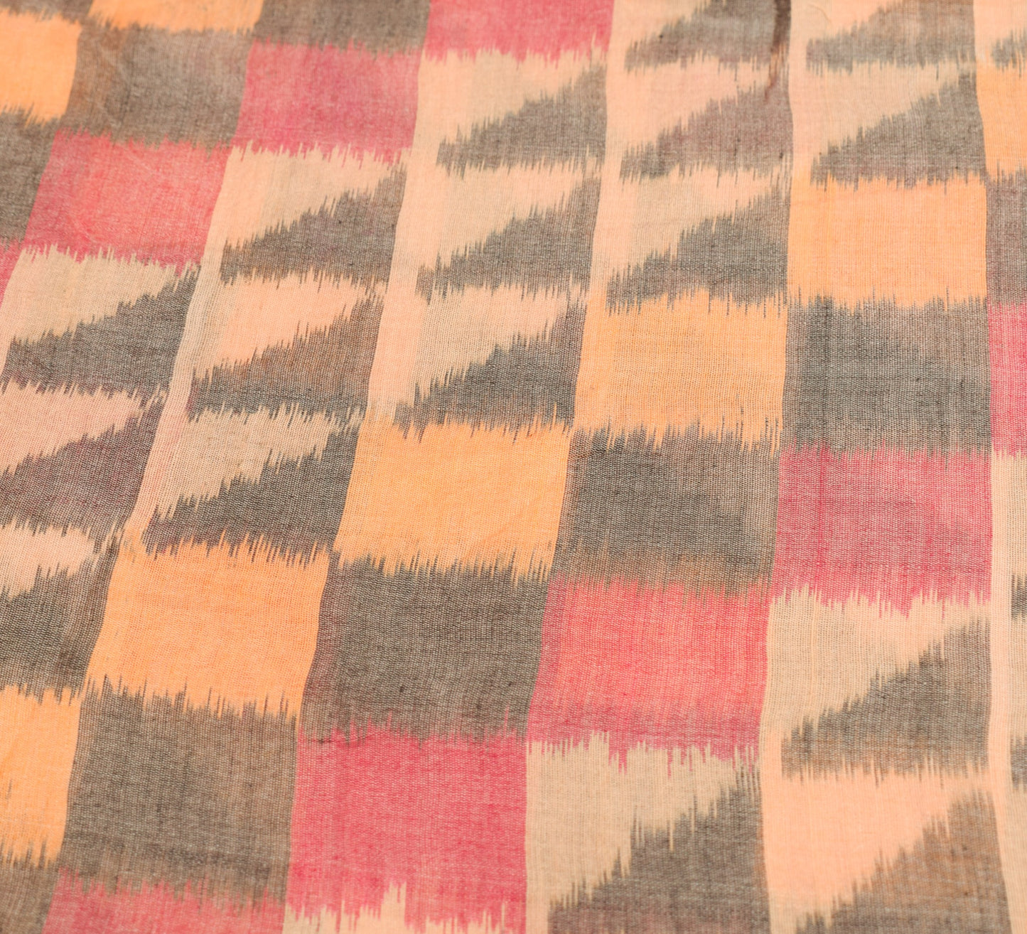 Sushila Vintage Peach Pure Cotton Silk Saree Zari Border Pochampally Ikat Sari