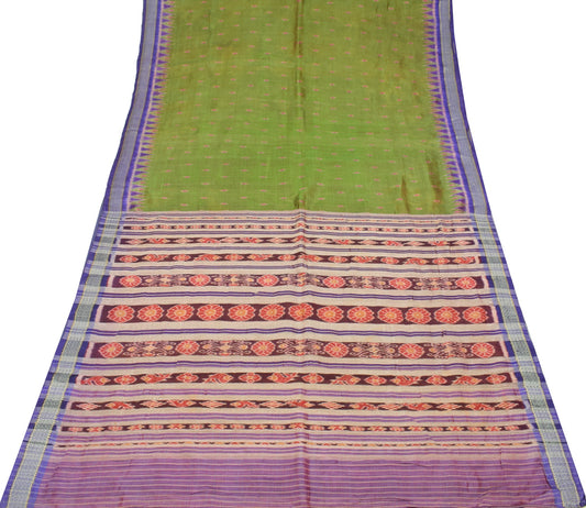 Sushila Vintage Sambalpuri Pure Silk Saree Ikat with Rudraksh border Green Sari