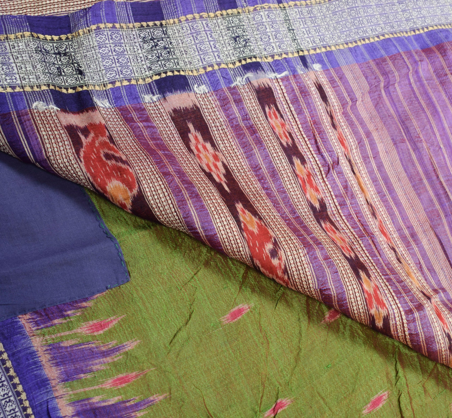 Sushila Vintage Sambalpuri Pure Silk Saree Ikat with Rudraksh border Green Sari