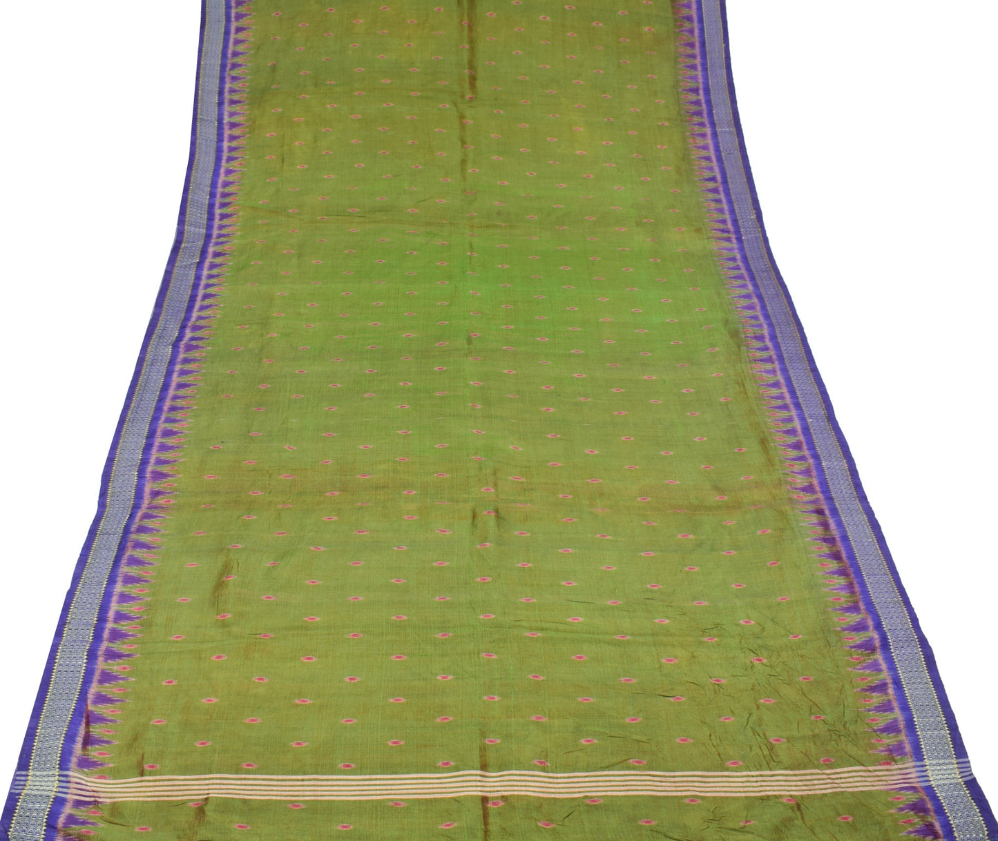 Sushila Vintage Sambalpuri Pure Silk Saree Ikat with Rudraksh border Green Sari