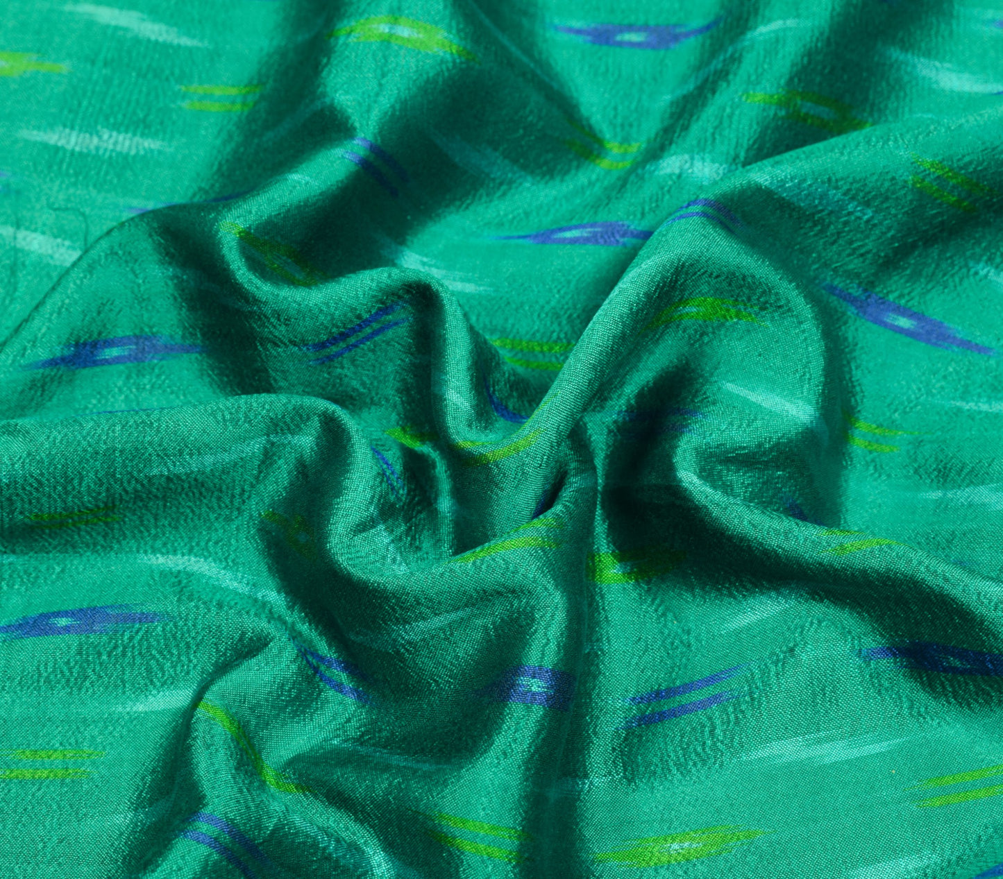 Sushila Vintage Teal Green Saree Hand Woven Ikat Patola Pure Silk Sari Fabric