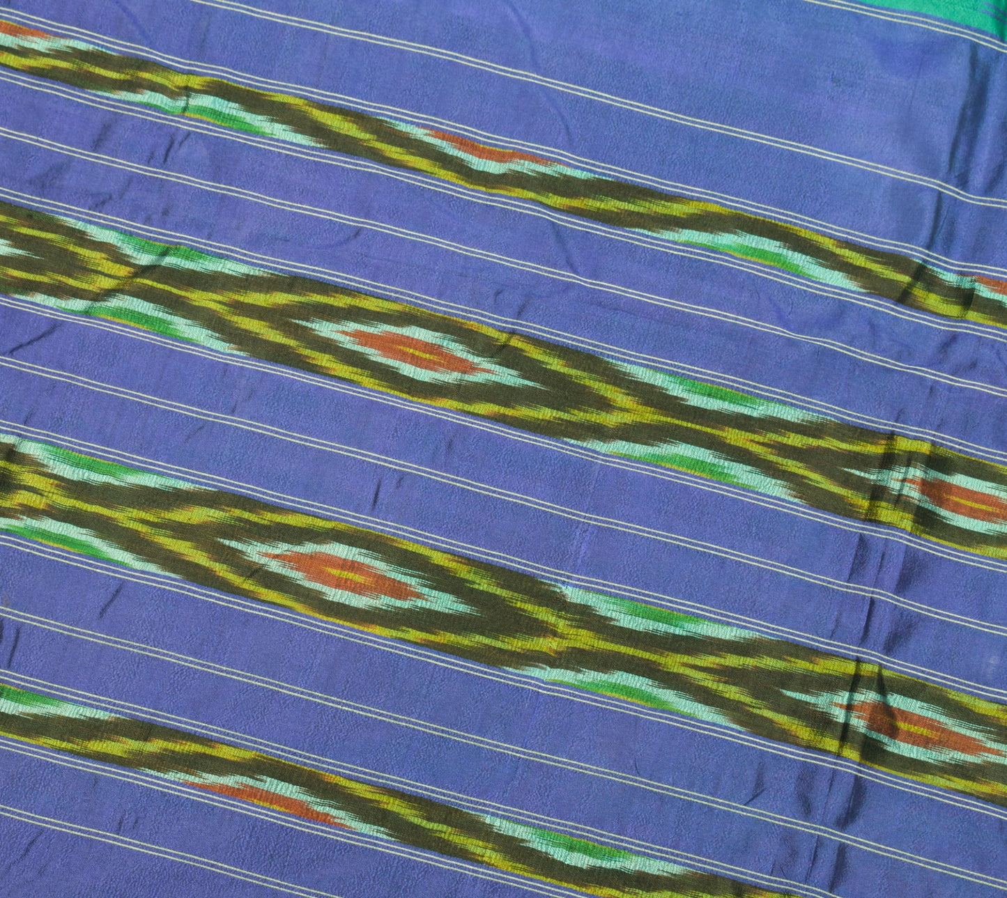 Sushila Vintage Teal Green Saree Hand Woven Ikat Patola Pure Silk Sari Fabric