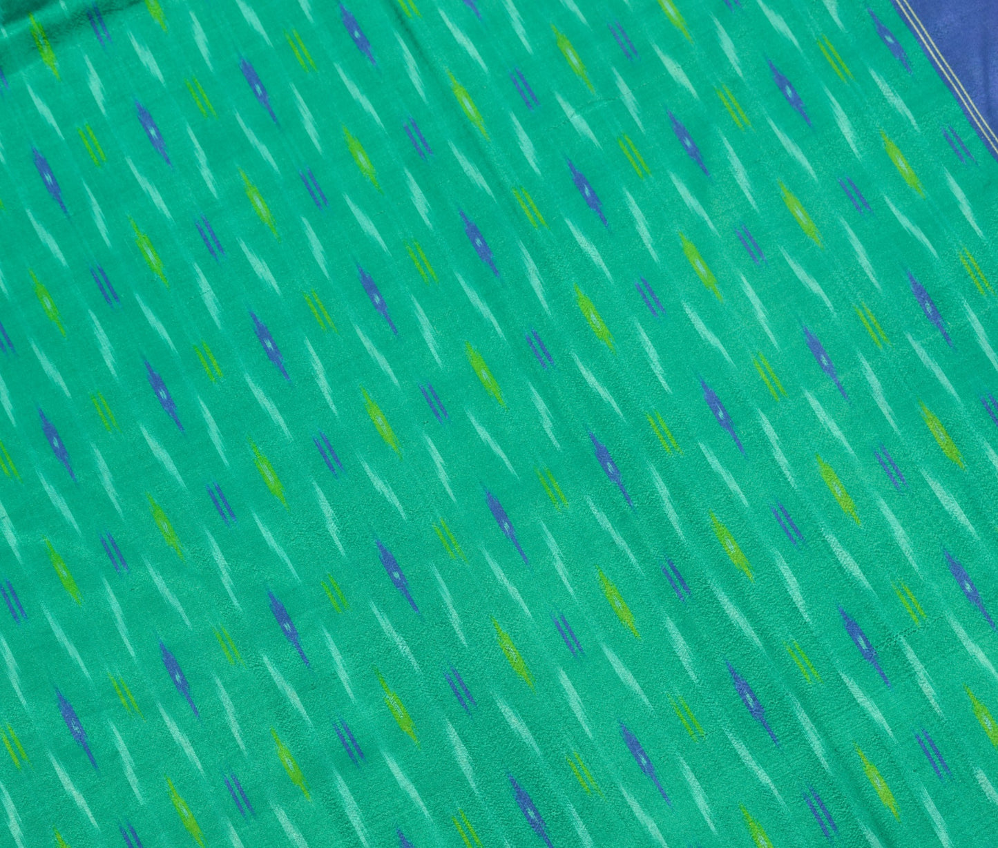 Sushila Vintage Teal Green Saree Hand Woven Ikat Patola Pure Silk Sari Fabric