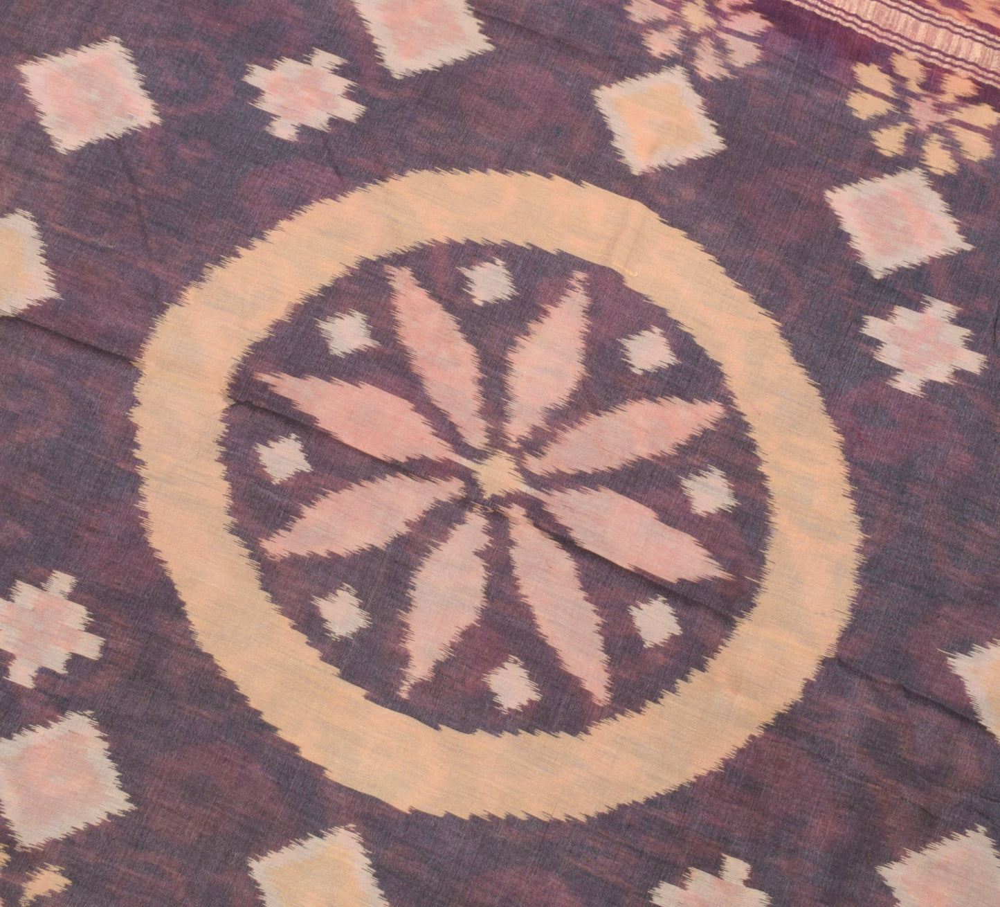 Sushila Vintage Wine Saree Pure Cotton Silk Hand Woven Pochamapally Ikat Sari