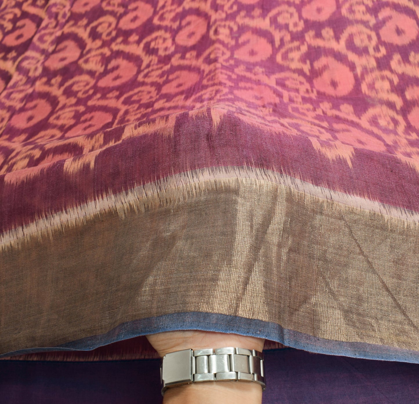 Sushila Vintage Wine Saree Pure Cotton Silk Hand Woven Pochamapally Ikat Sari