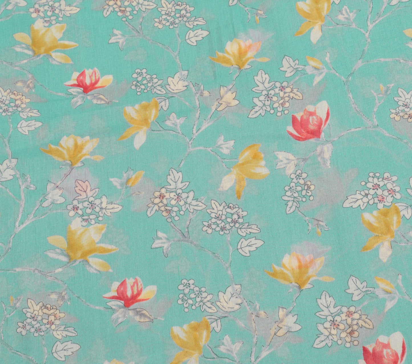 Sushila Vintage Digital Print Saree Floral Art Cotton Silk Woven Aqua Blue Sari