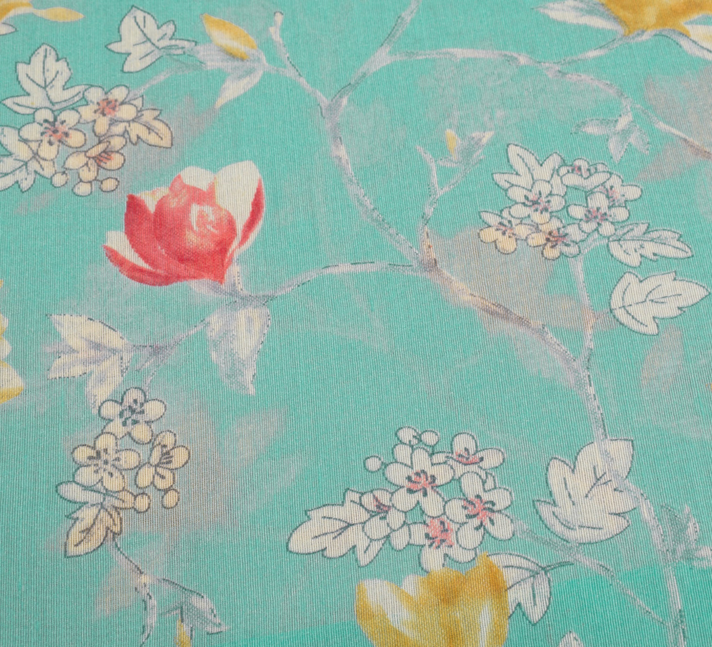 Sushila Vintage Digital Print Saree Floral Art Cotton Silk Woven Aqua Blue Sari