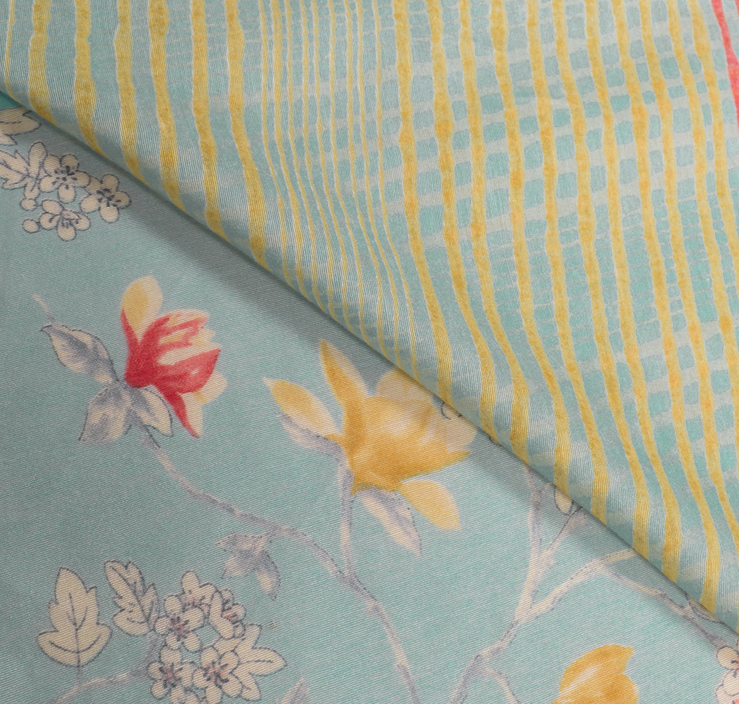 Sushila Vintage Digital Print Saree Floral Art Cotton Silk Woven Aqua Blue Sari