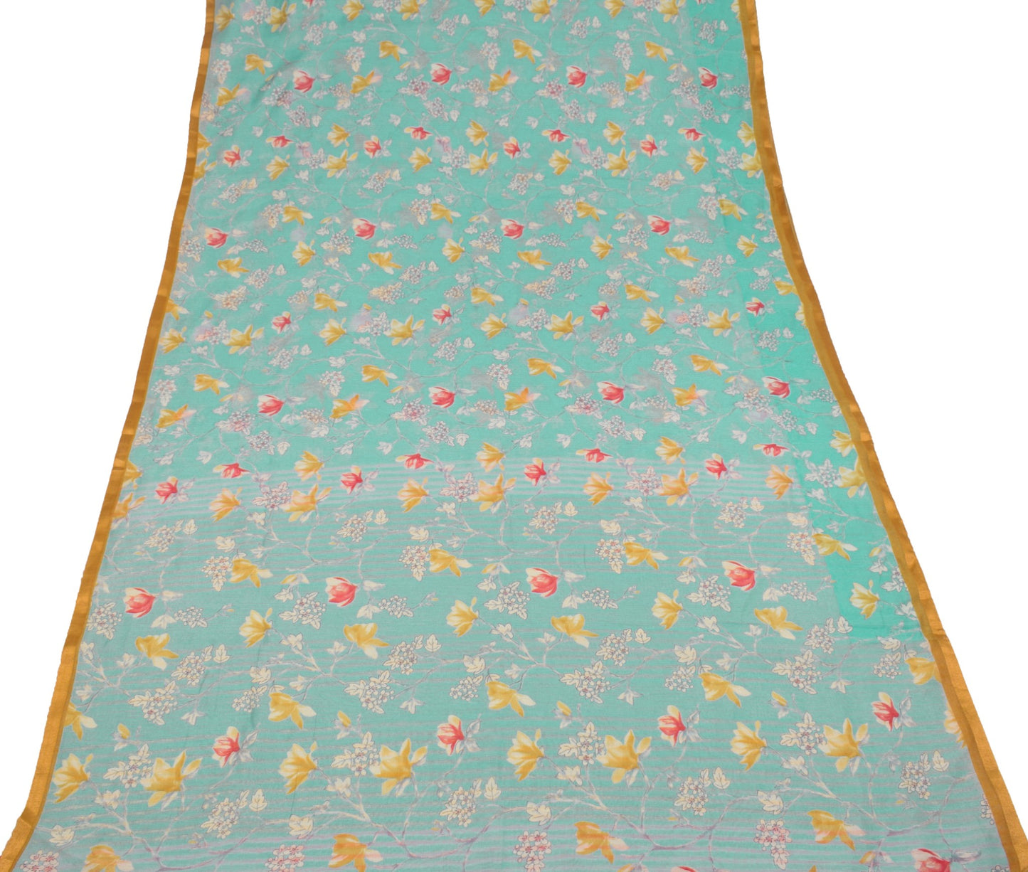 Sushila Vintage Digital Print Saree Floral Art Cotton Silk Woven Aqua Blue Sari