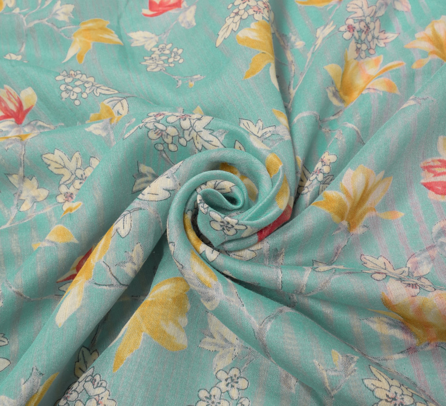 Sushila Vintage Digital Print Saree Floral Art Cotton Silk Woven Aqua Blue Sari