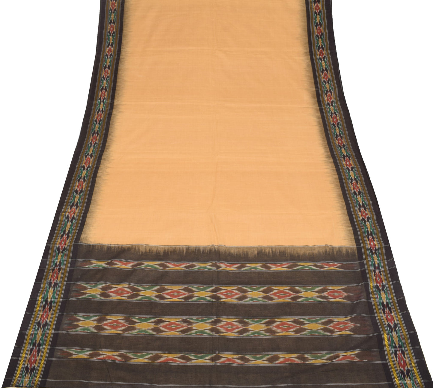 Sushila Vintage Brown Black Saree Hand Woven Ikat Patola Sari Pure Cotton Fabric