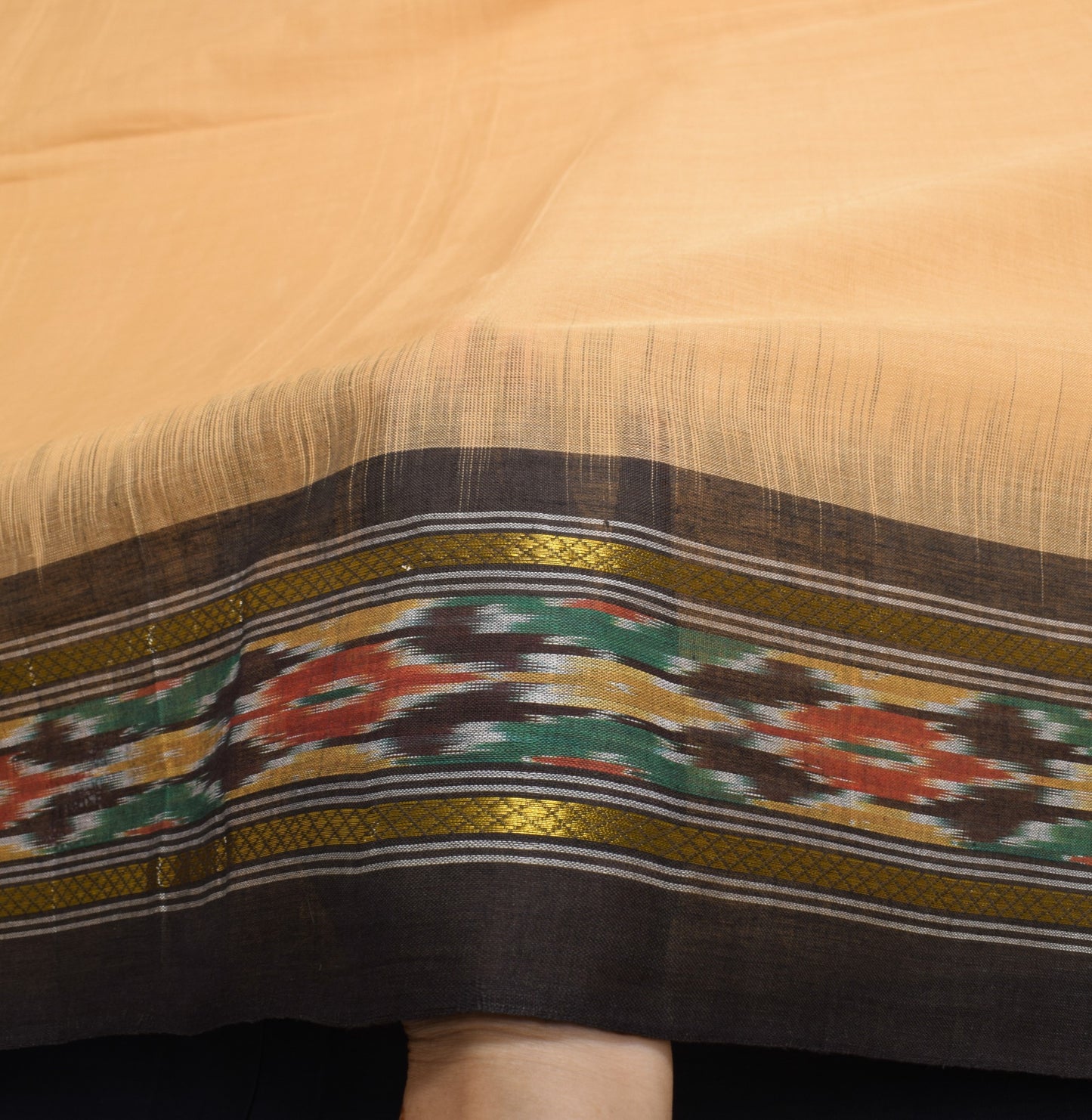 Sushila Vintage Brown Black Saree Hand Woven Ikat Patola Sari Pure Cotton Fabric