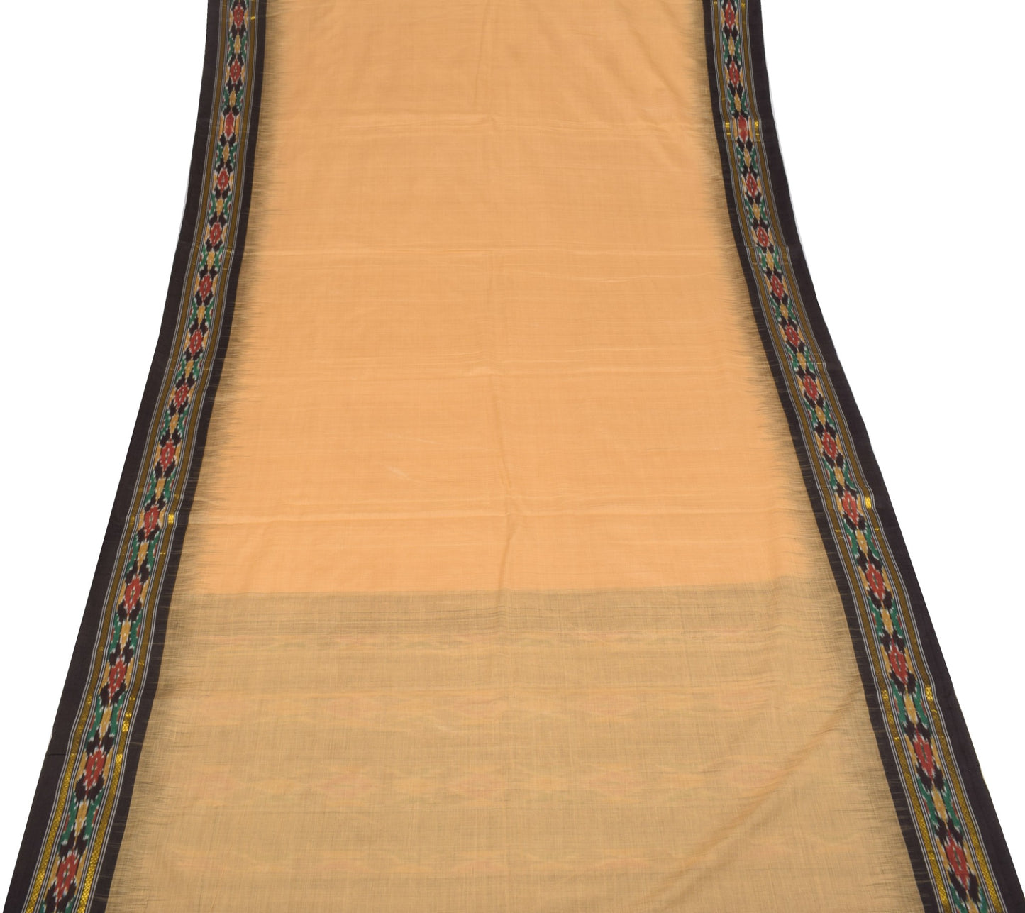 Sushila Vintage Brown Black Saree Hand Woven Ikat Patola Sari Pure Cotton Fabric