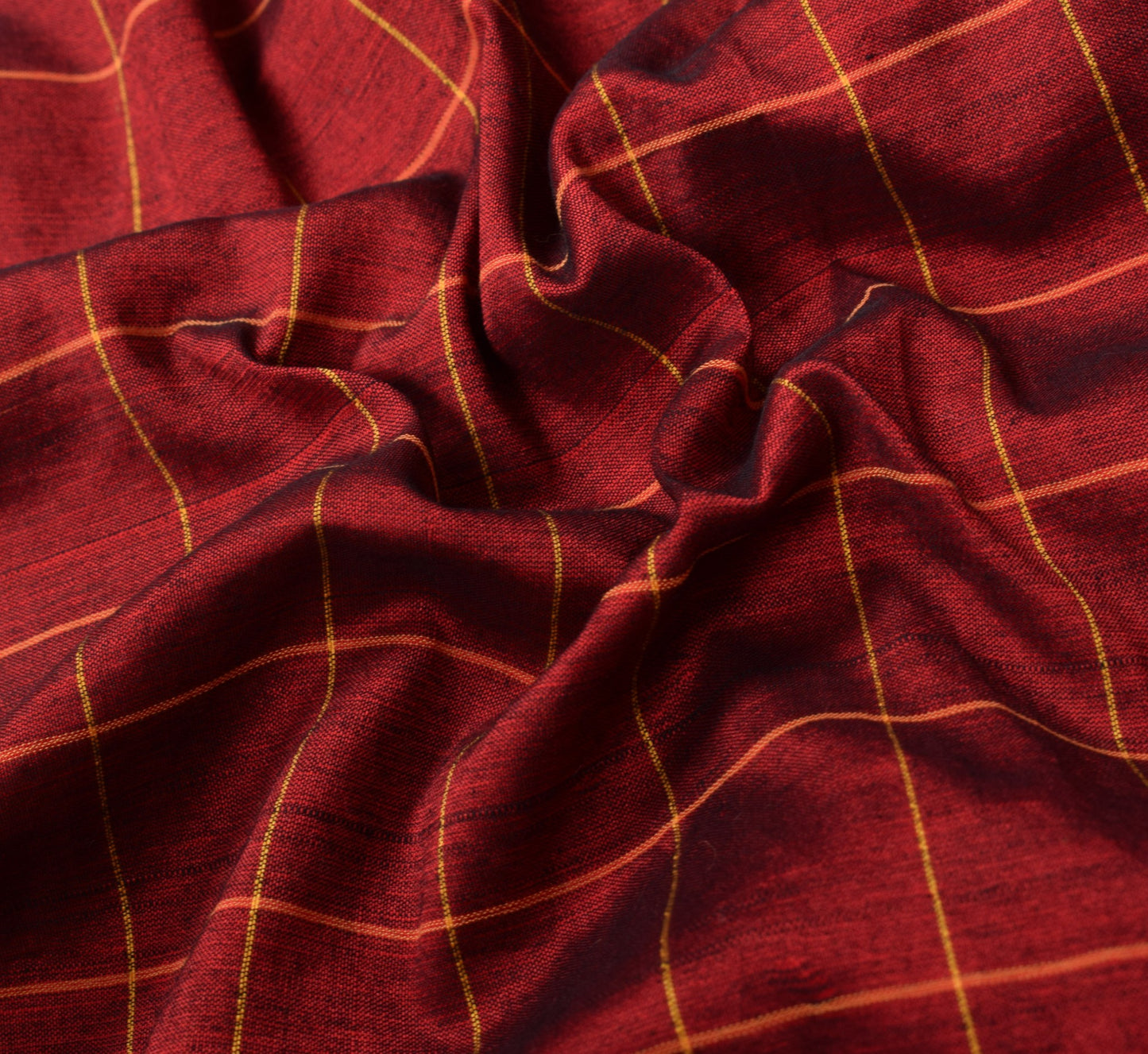 Sushila Vintage Maroon Saree Pure Cotton Silk Hand Woven Ikat with Checks Sari