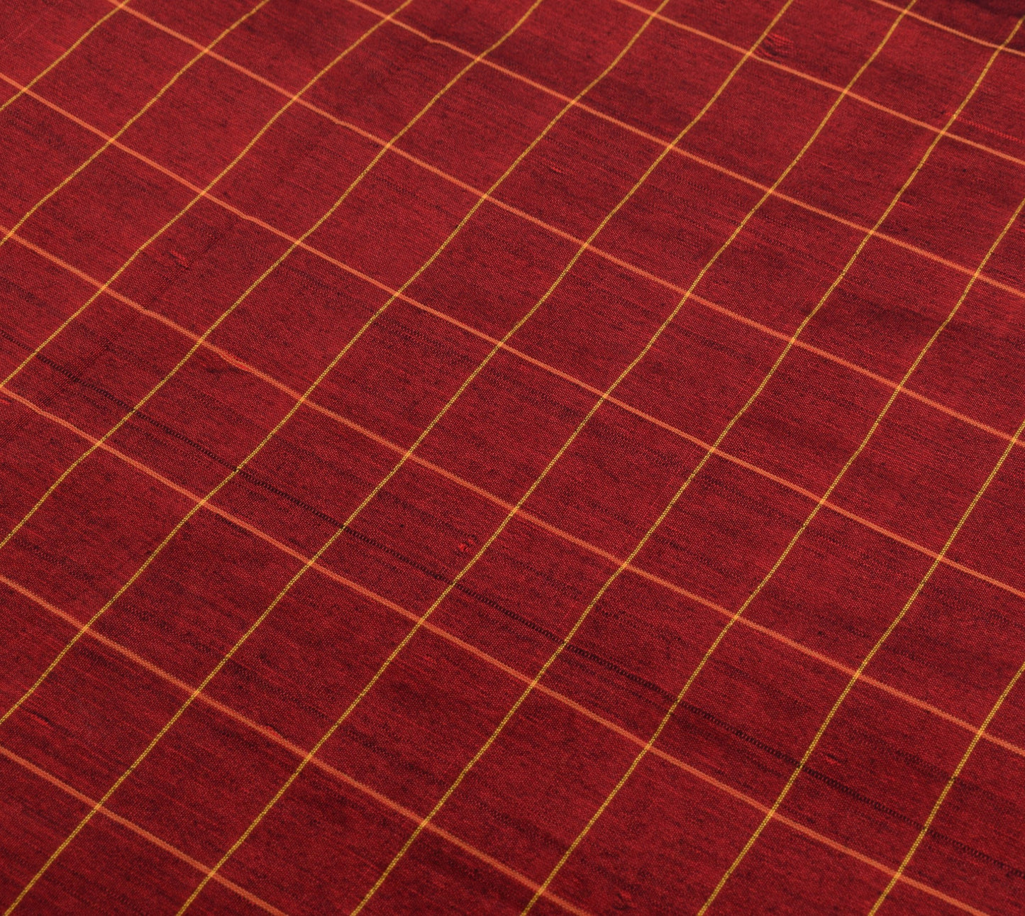 Sushila Vintage Maroon Saree Pure Cotton Silk Hand Woven Ikat with Checks Sari