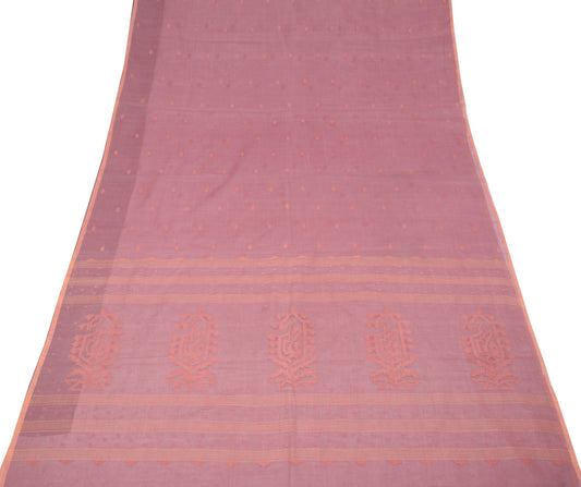 Sushila Vintage Mauve Sari Dhakai Tant Weave Pure Cotton Jamdani Handloom Saree