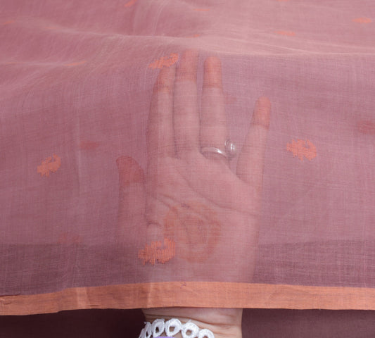 Sushila Vintage Mauve Sari Dhakai Tant Weave Pure Cotton Jamdani Handloom Saree