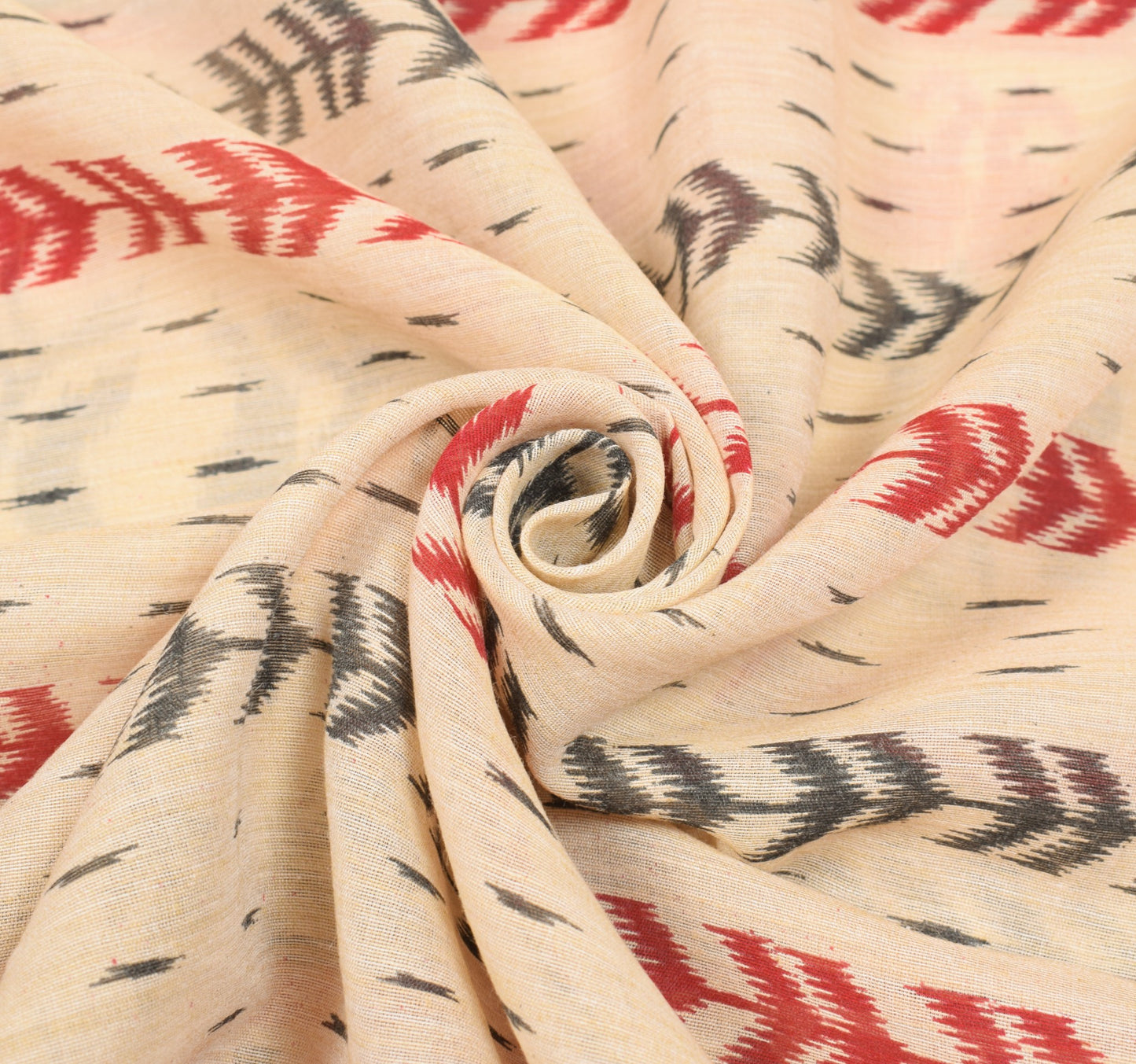 Sushila Vintage Beige Black Ikat Saree Hand Woven Border Pure Cotton Silk Sari