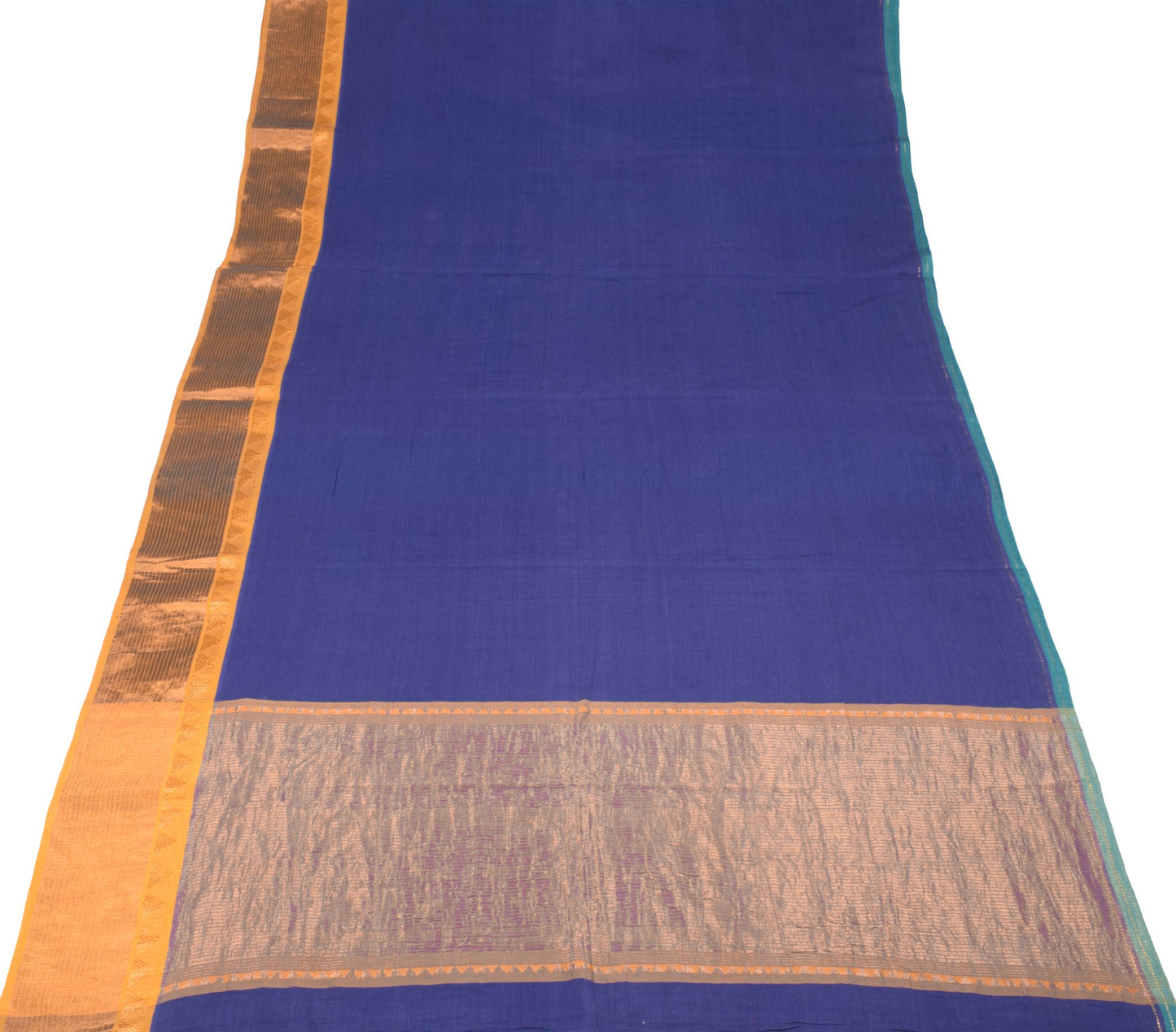Sushila Vintage Blue Pure Cotton Saree Stripes Zari Border Pallu Woven Sari