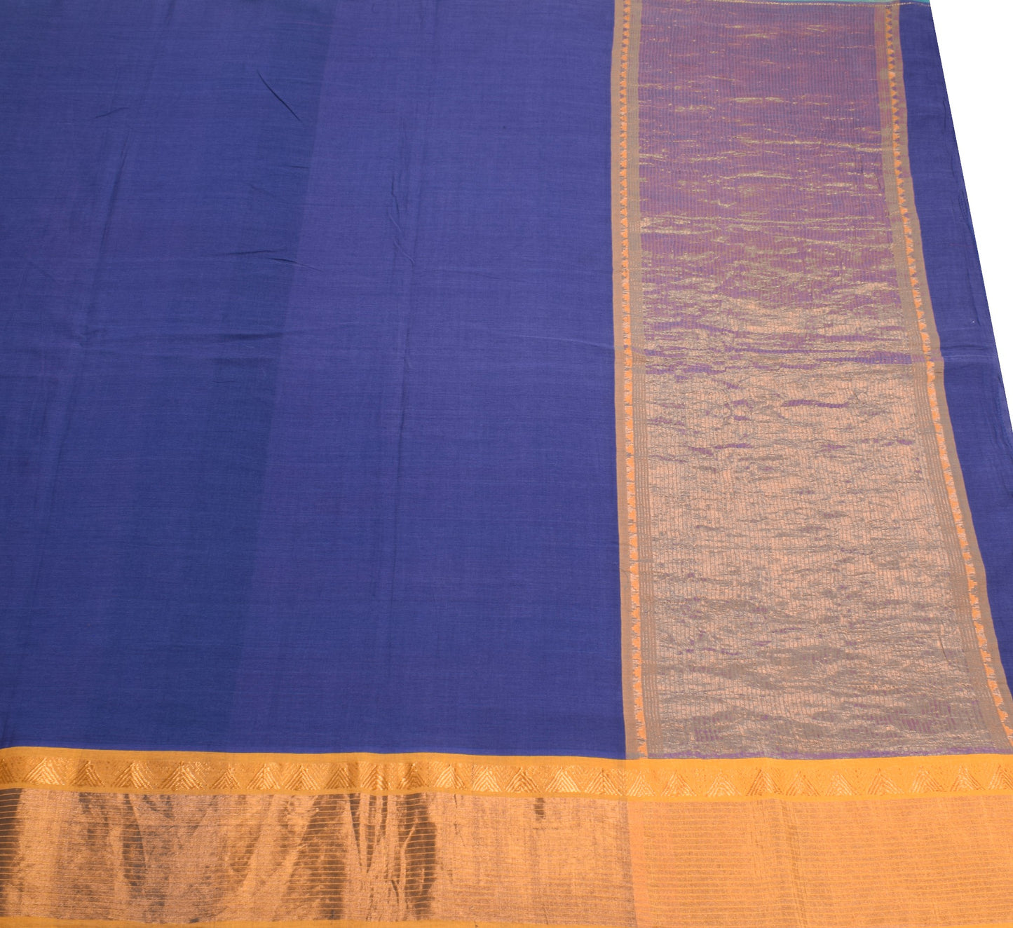 Sushila Vintage Blue Pure Cotton Saree Stripes Zari Border Pallu Woven Sari