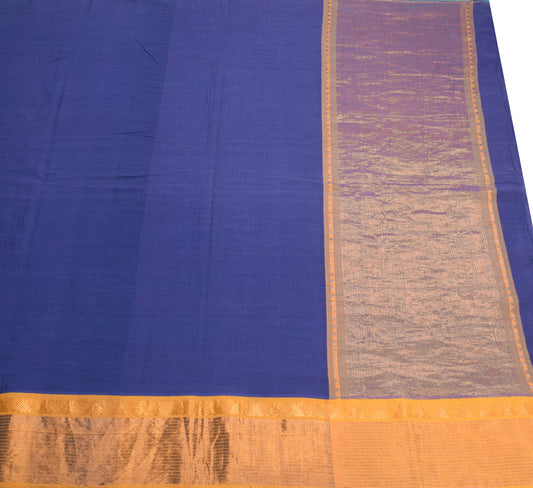 Sushila Vintage Blue Pure Cotton Saree Stripes Zari Border Pallu Woven Sari