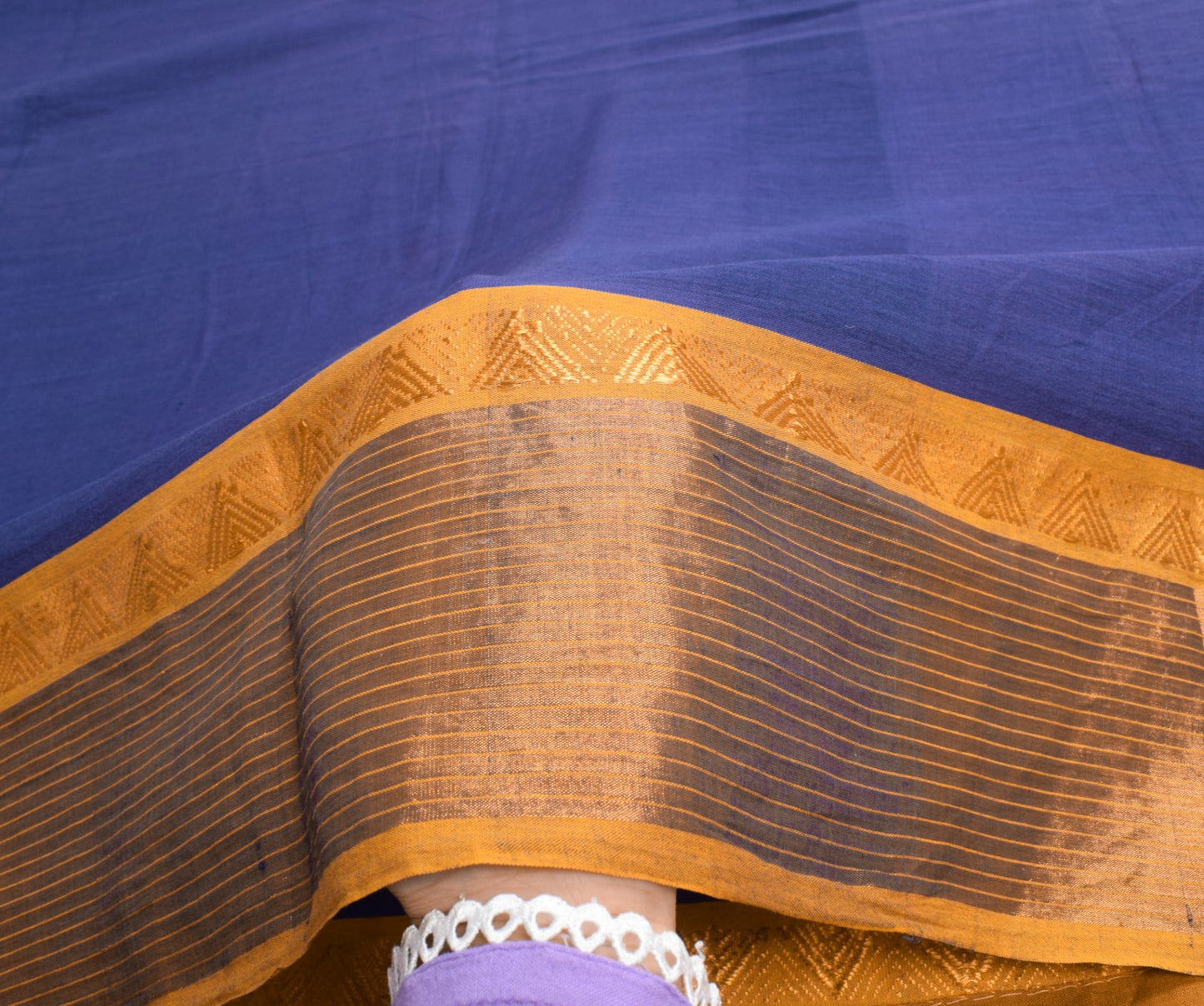Sushila Vintage Blue Pure Cotton Saree Stripes Zari Border Pallu Woven Sari
