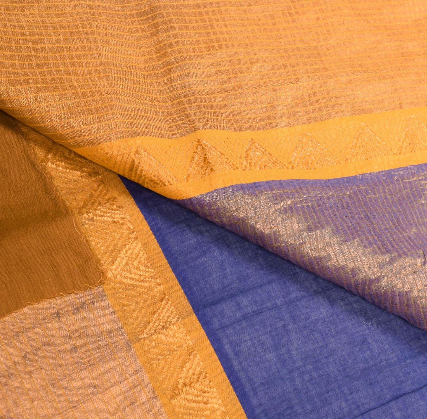 Sushila Vintage Blue Pure Cotton Saree Stripes Zari Border Pallu Woven Sari