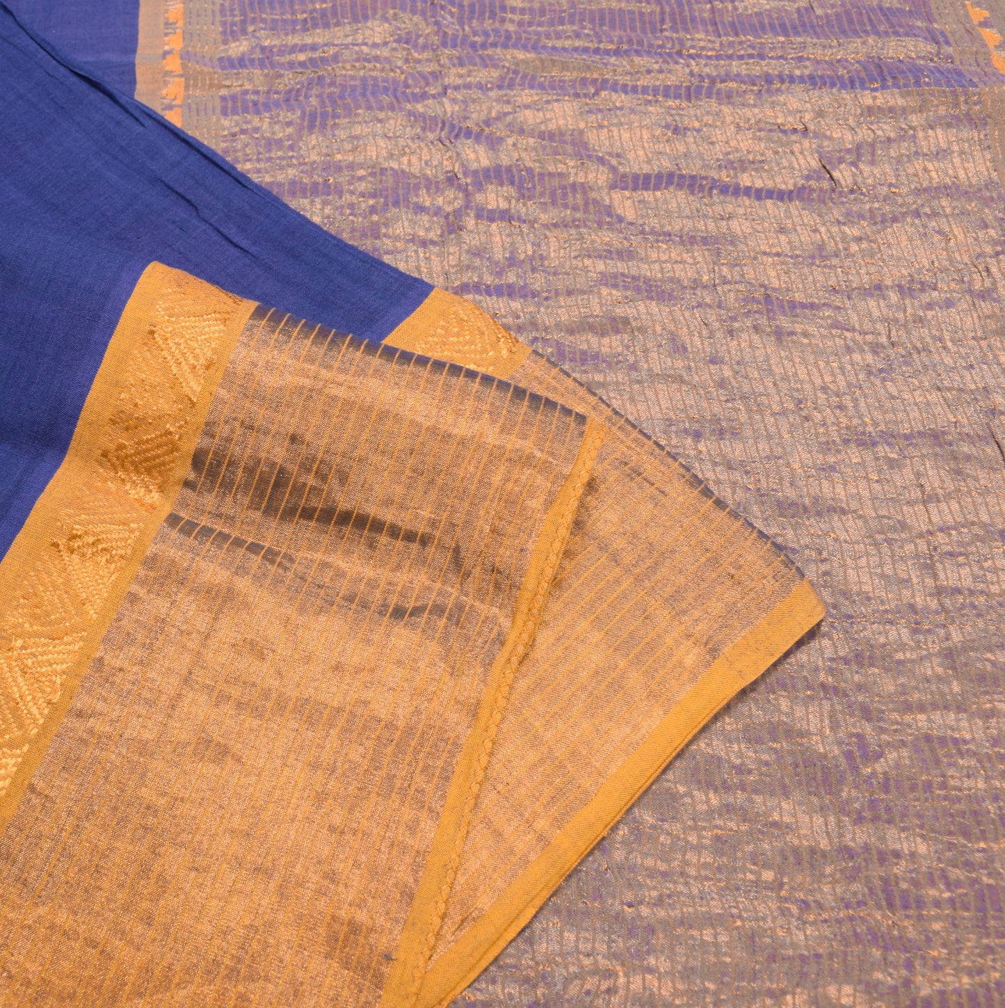 Sushila Vintage Blue Pure Cotton Saree Stripes Zari Border Pallu Woven Sari