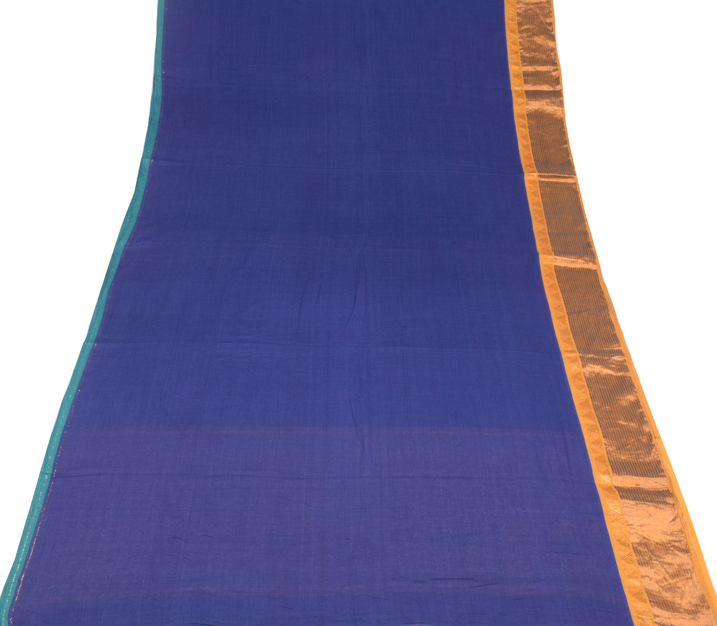 Sushila Vintage Blue Pure Cotton Saree Stripes Zari Border Pallu Woven Sari