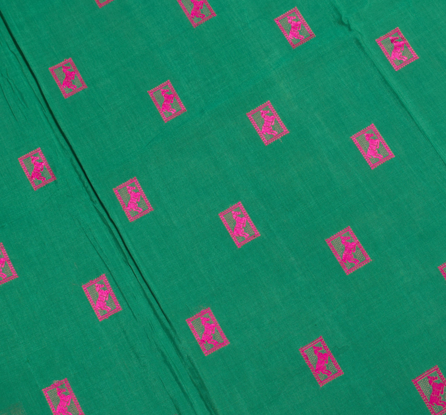 Sushila Vintage Teal Green Saree Pure Cotton Vishnupuri Baluchari Sari Fabric