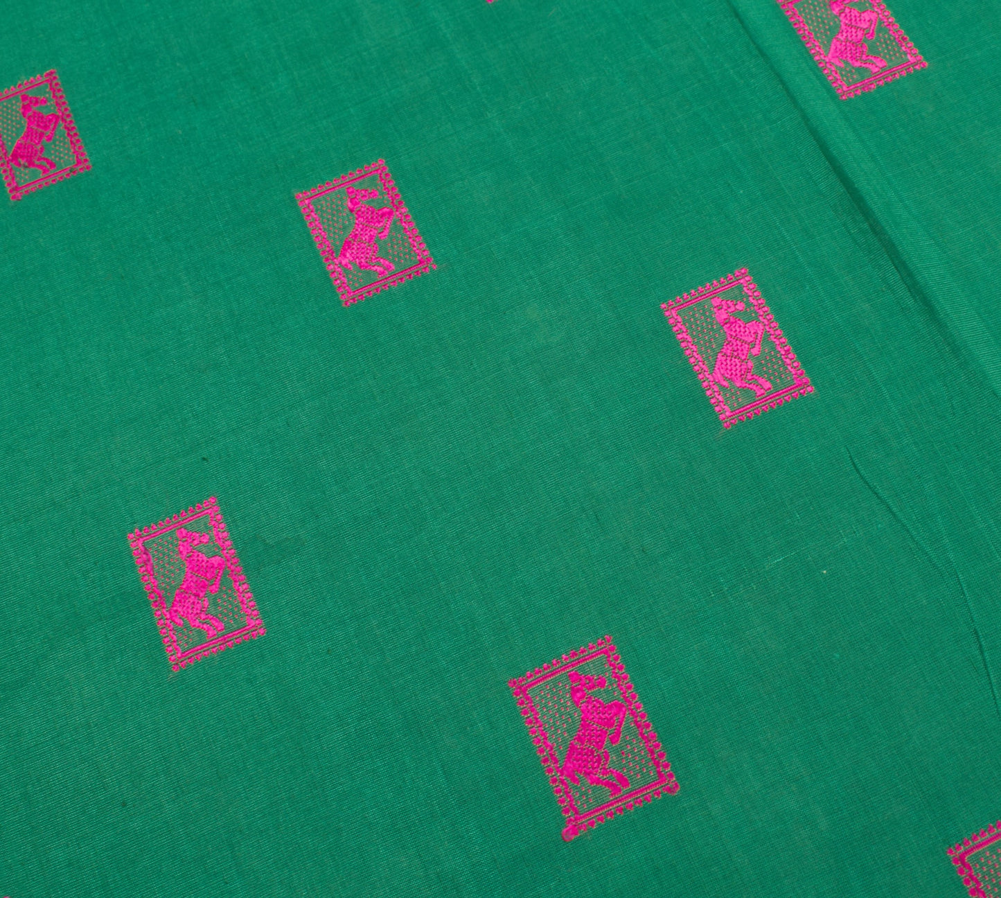 Sushila Vintage Teal Green Saree Pure Cotton Vishnupuri Baluchari Sari Fabric