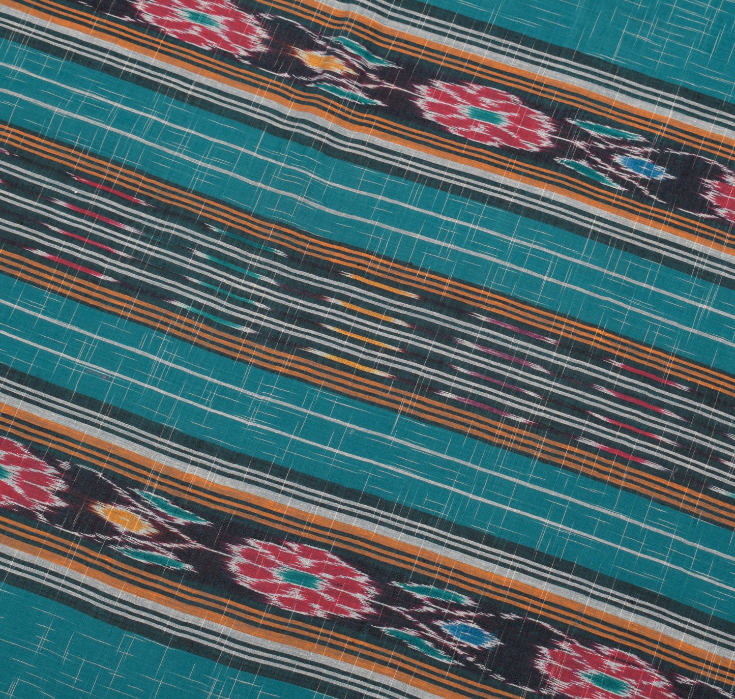 Sushila Vintage Teal Blue Saree Hand Woven Sambalpuri Ikat Pure Cotton 5Yd Sari