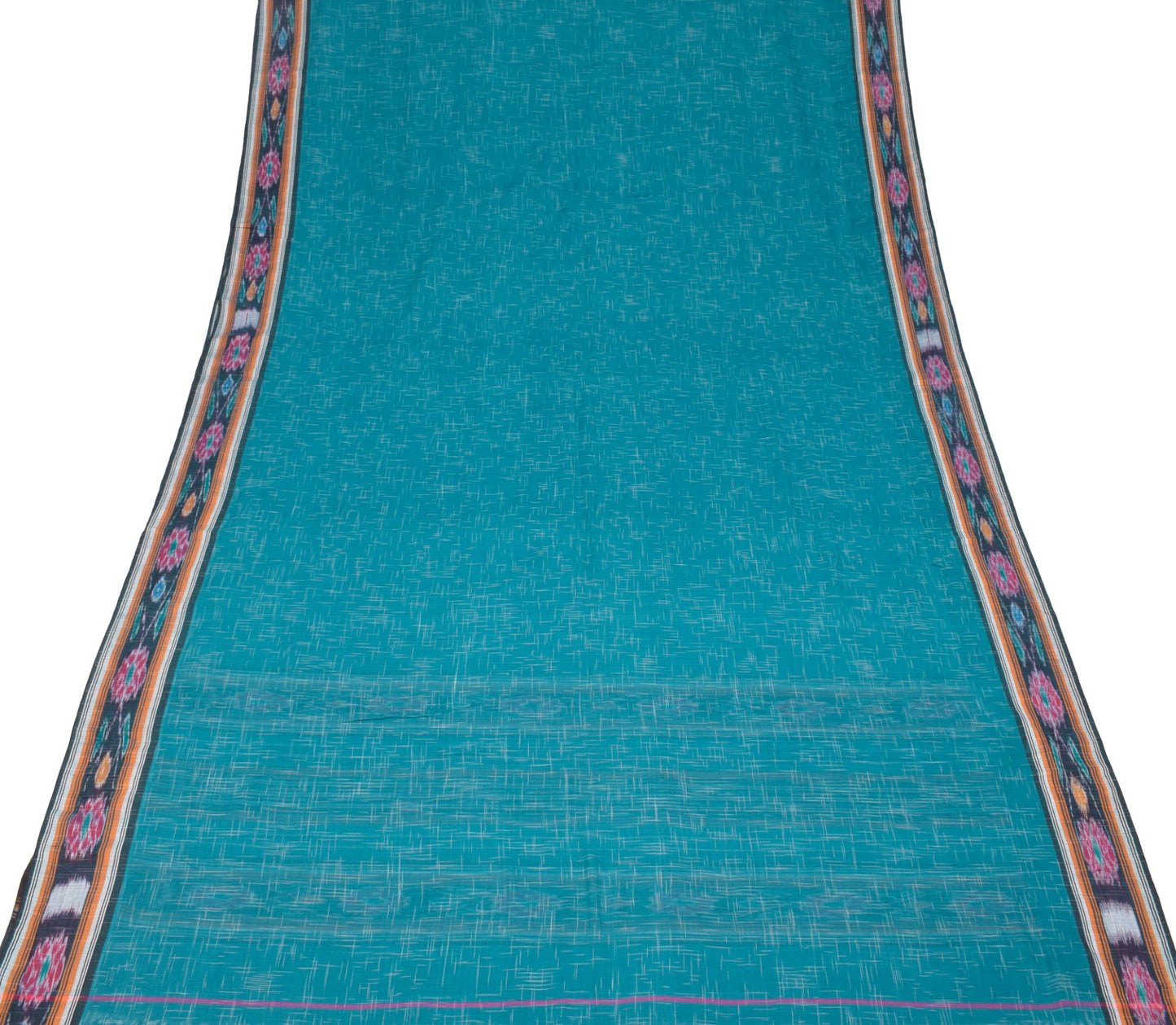 Sushila Vintage Teal Blue Saree Hand Woven Sambalpuri Ikat Pure Cotton 5Yd Sari