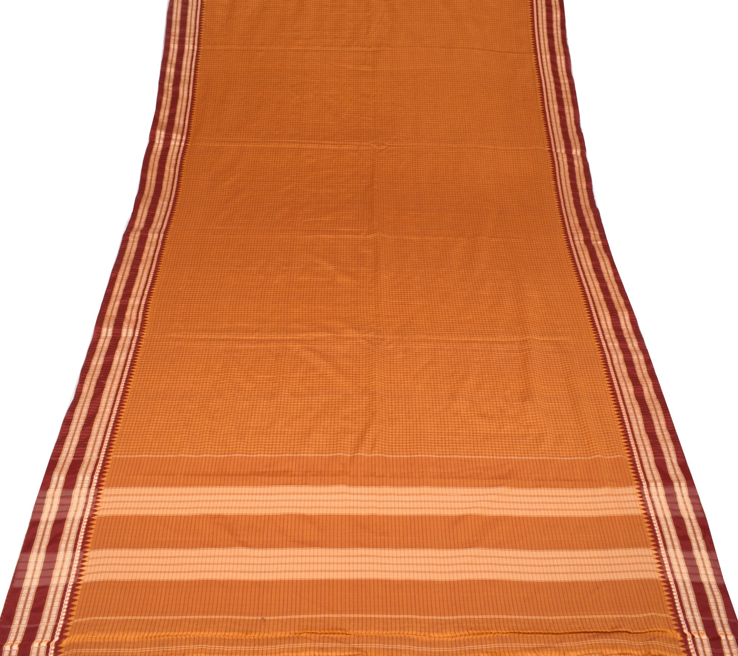 Sushila Vintage Rust Checks Saree Rudraksh Border Art Cotton Silk Woven Sari