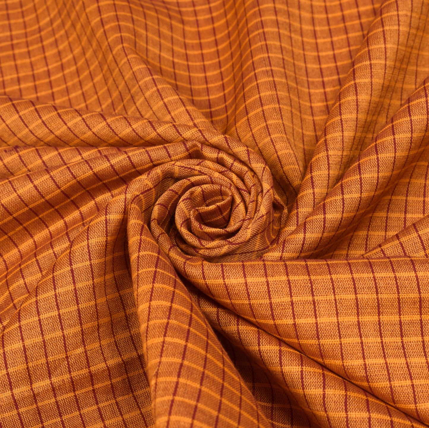 Sushila Vintage Rust Checks Saree Rudraksh Border Art Cotton Silk Woven Sari