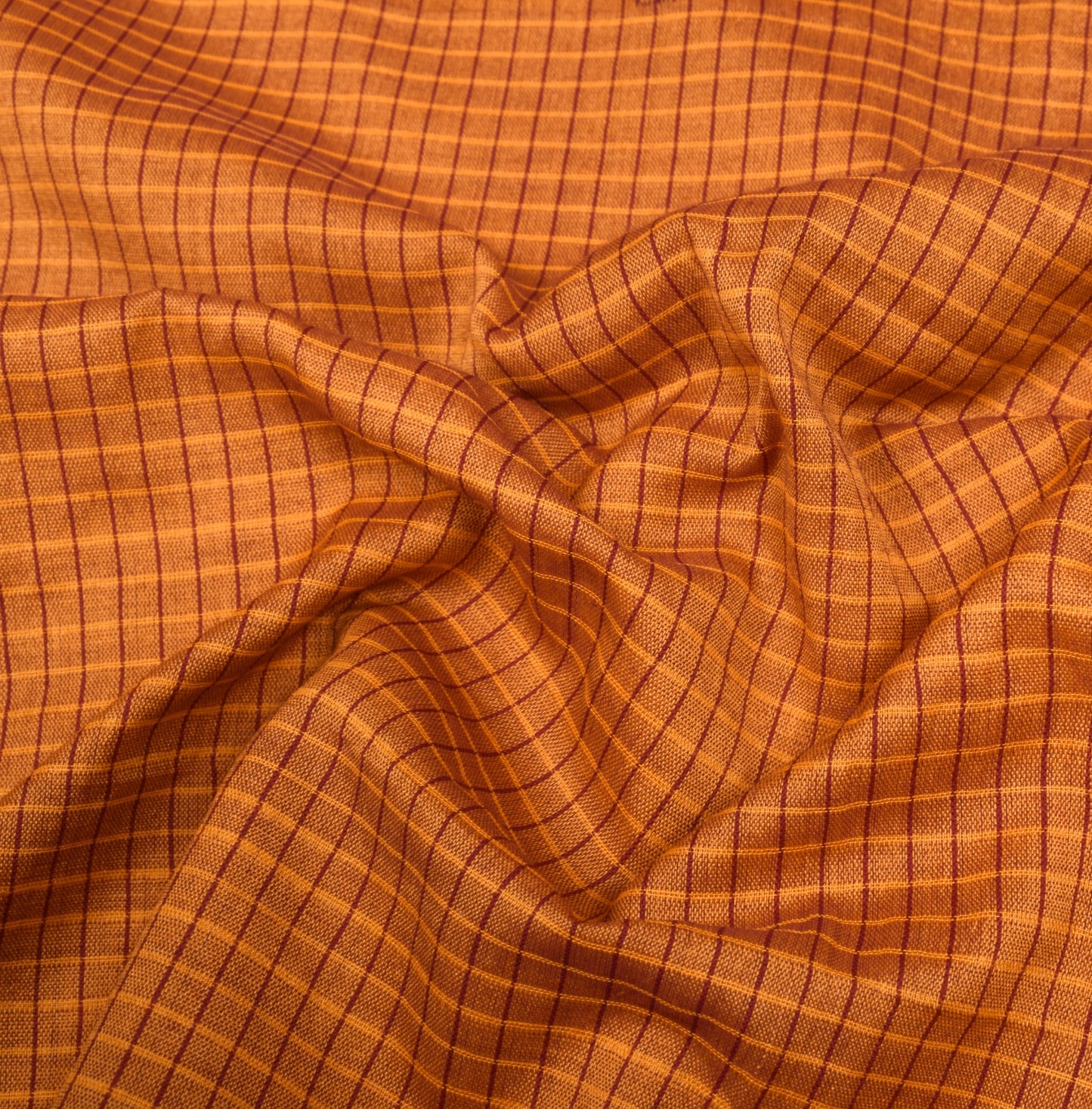 Sushila Vintage Rust Checks Saree Rudraksh Border Art Cotton Silk Woven Sari