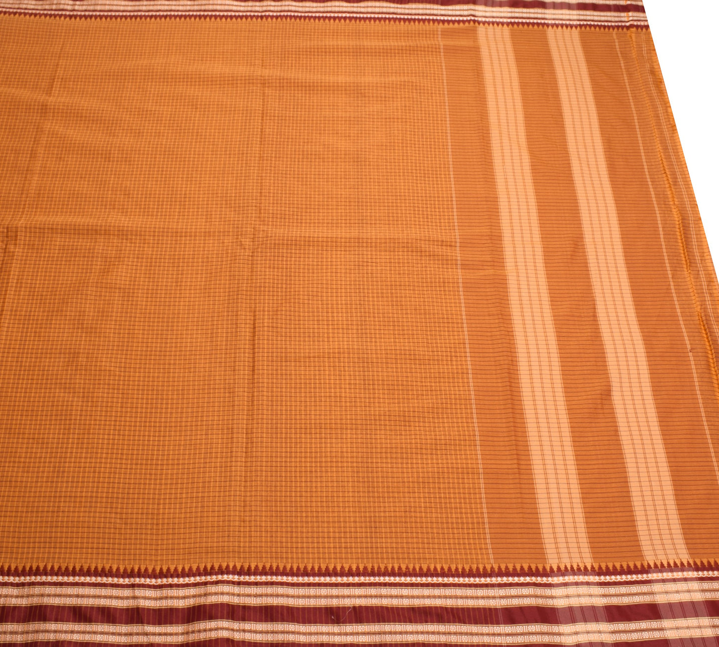 Sushila Vintage Rust Checks Saree Rudraksh Border Art Cotton Silk Woven Sari