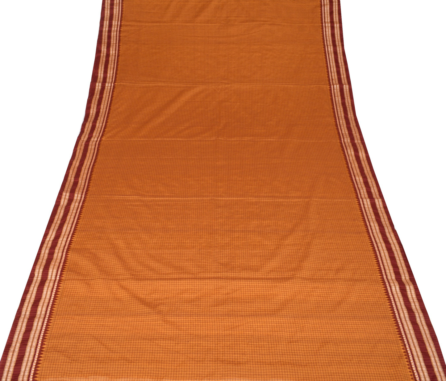 Sushila Vintage Rust Checks Saree Rudraksh Border Art Cotton Silk Woven Sari