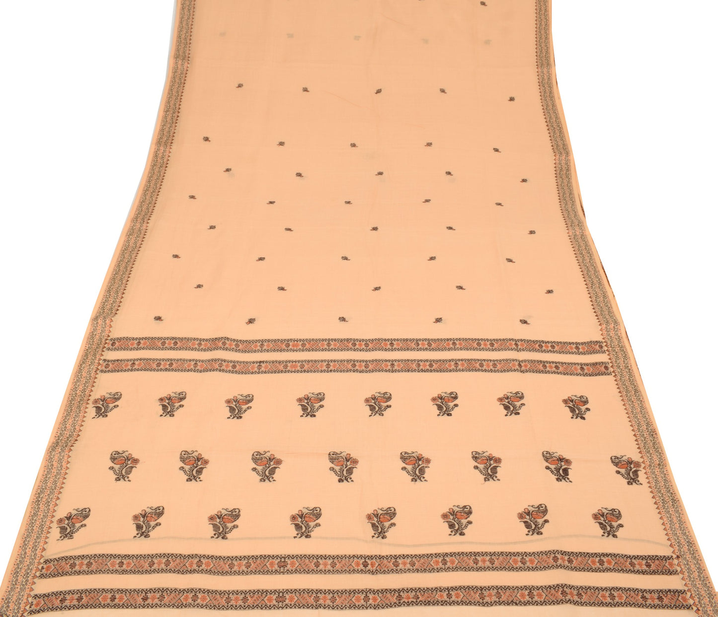 Sushila Vintage Paisley Woven Saree  Pure Cotton Peach Soft Indian Sari Fabric