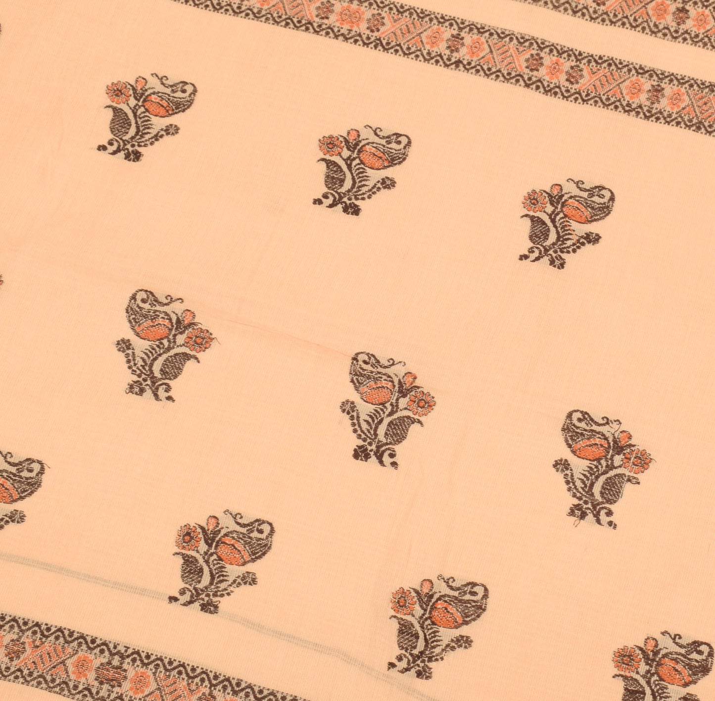 Sushila Vintage Paisley Woven Saree  Pure Cotton Peach Soft Indian Sari Fabric