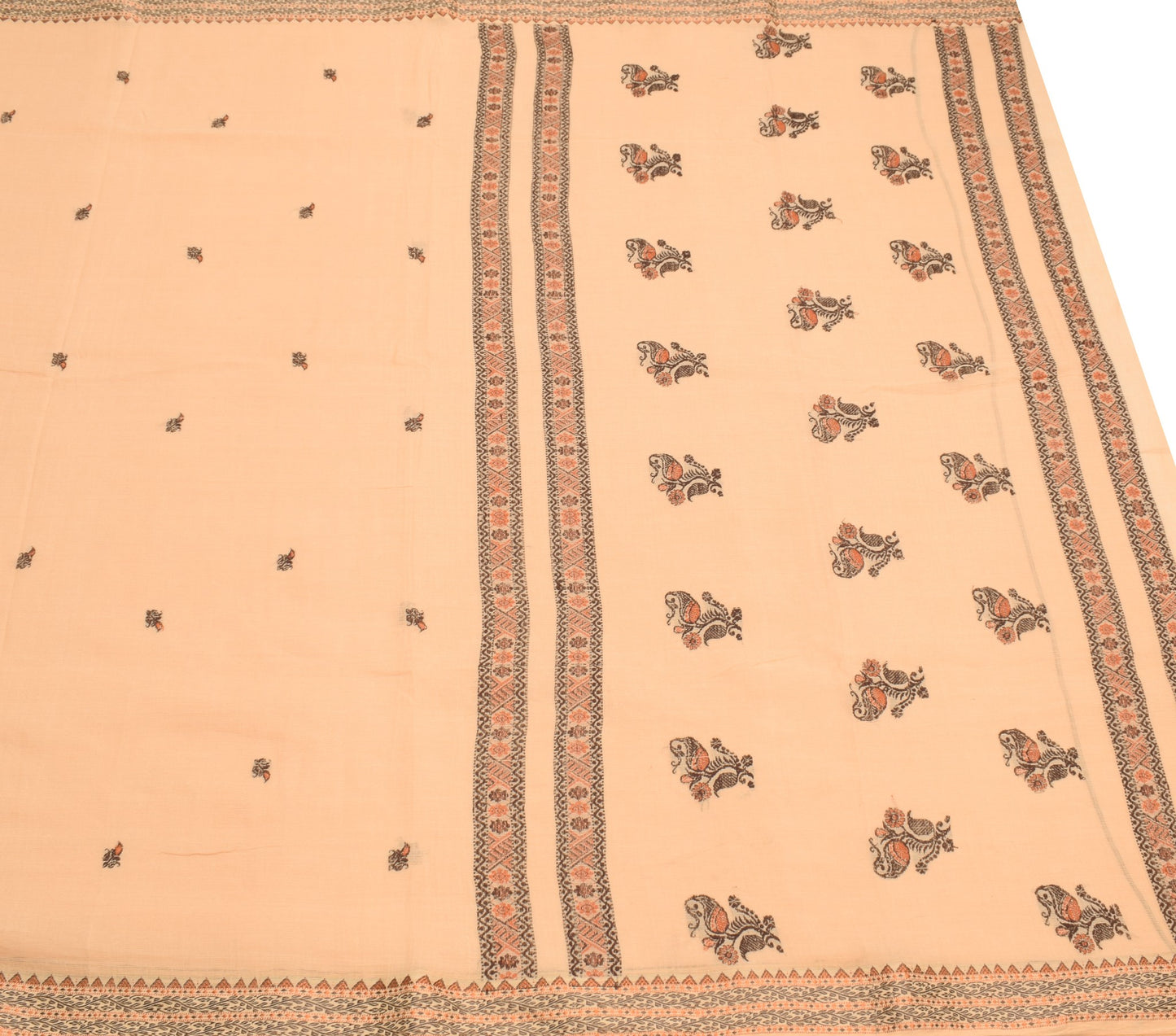 Sushila Vintage Paisley Woven Saree  Pure Cotton Peach Soft Indian Sari Fabric