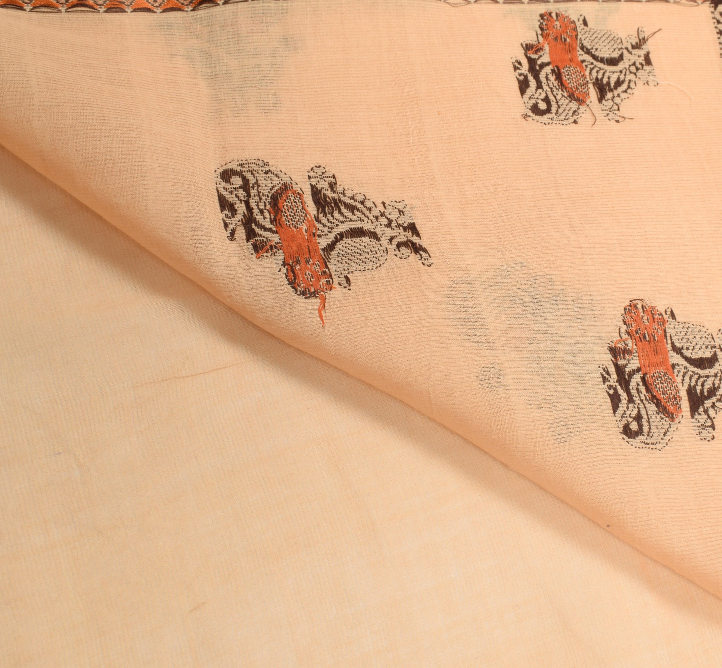Sushila Vintage Paisley Woven Saree  Pure Cotton Peach Soft Indian Sari Fabric