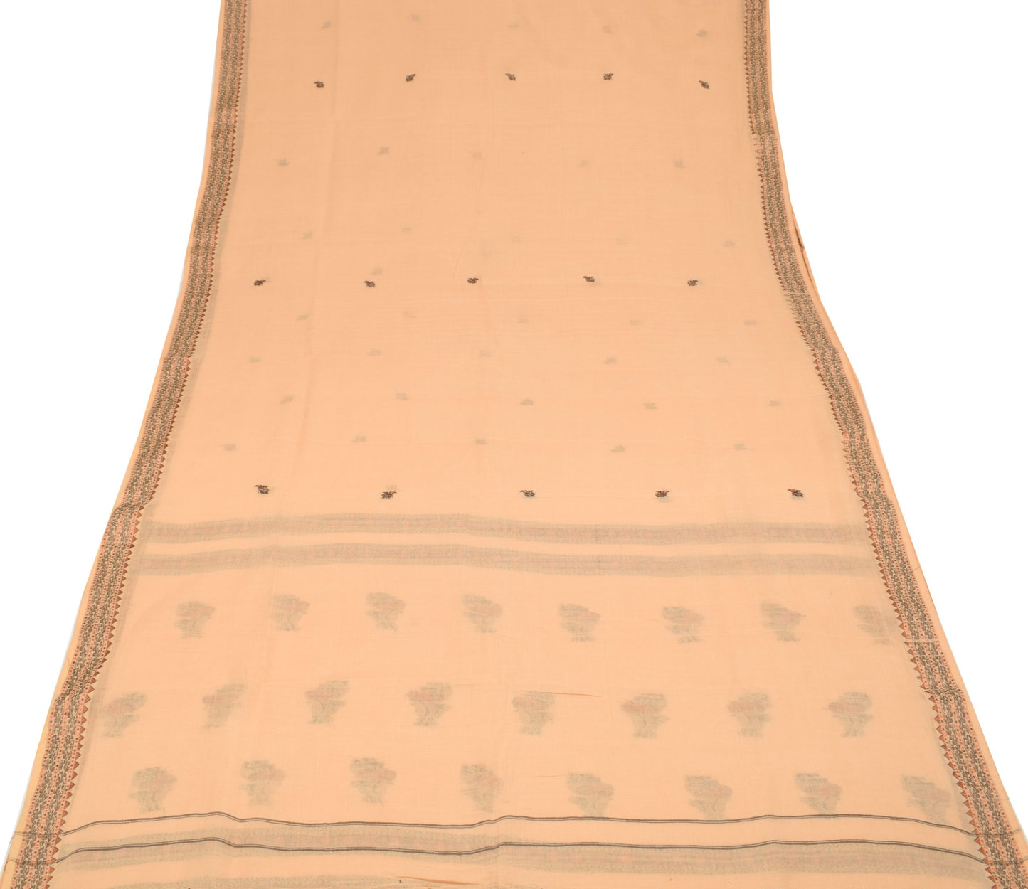Sushila Vintage Paisley Woven Saree  Pure Cotton Peach Soft Indian Sari Fabric