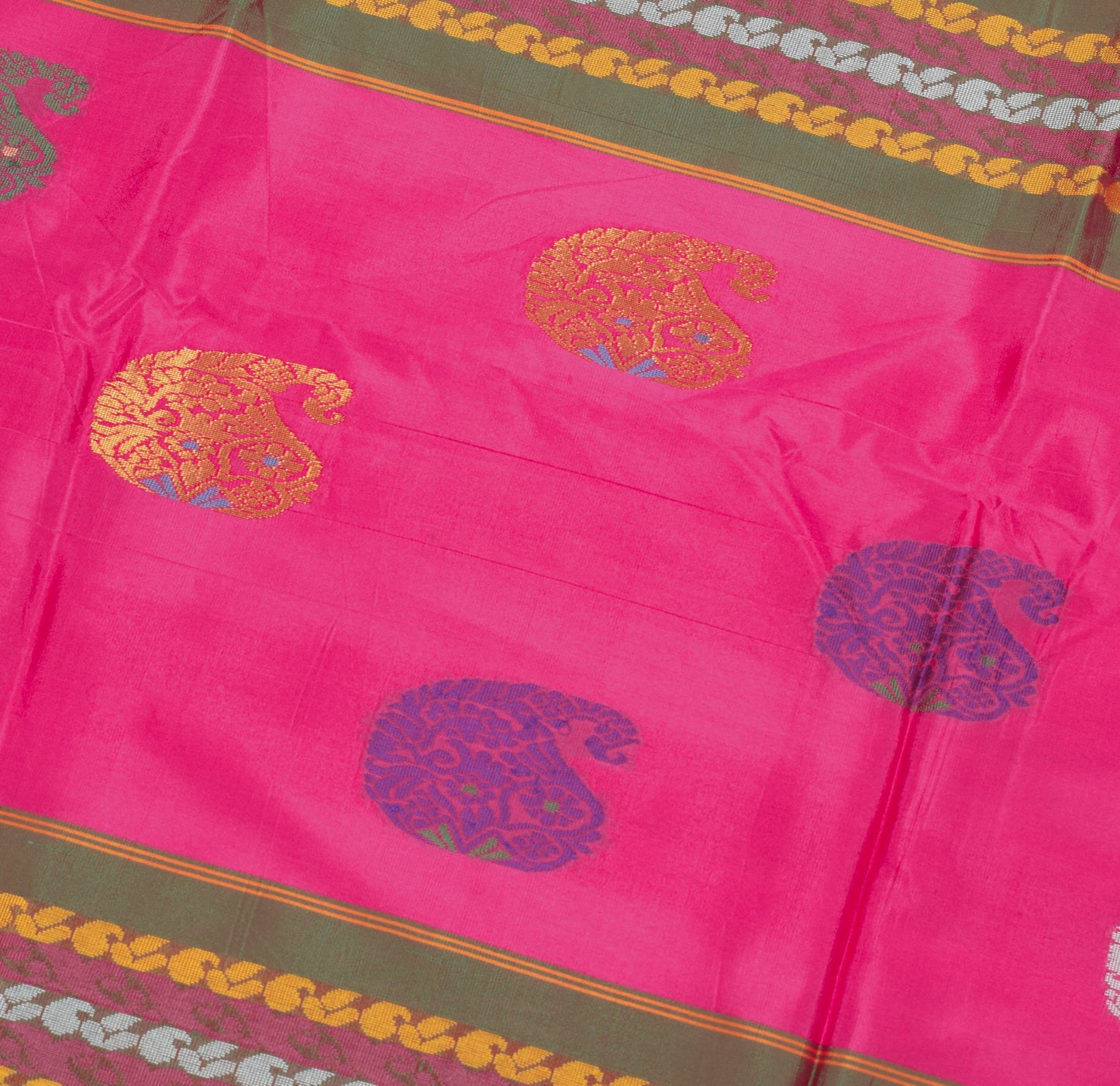 Sushila Vintage Magenta Saree Paisley Pure Cotton Silk Zari Woven Sari Fabric